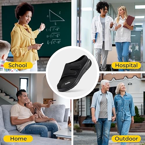 Miniatura 7 de FitVille Zapatos para diabéticos para hombre, sin cordones, para pies hinchados, extra anchos, ajustables, zapatos para caminar para fascitis