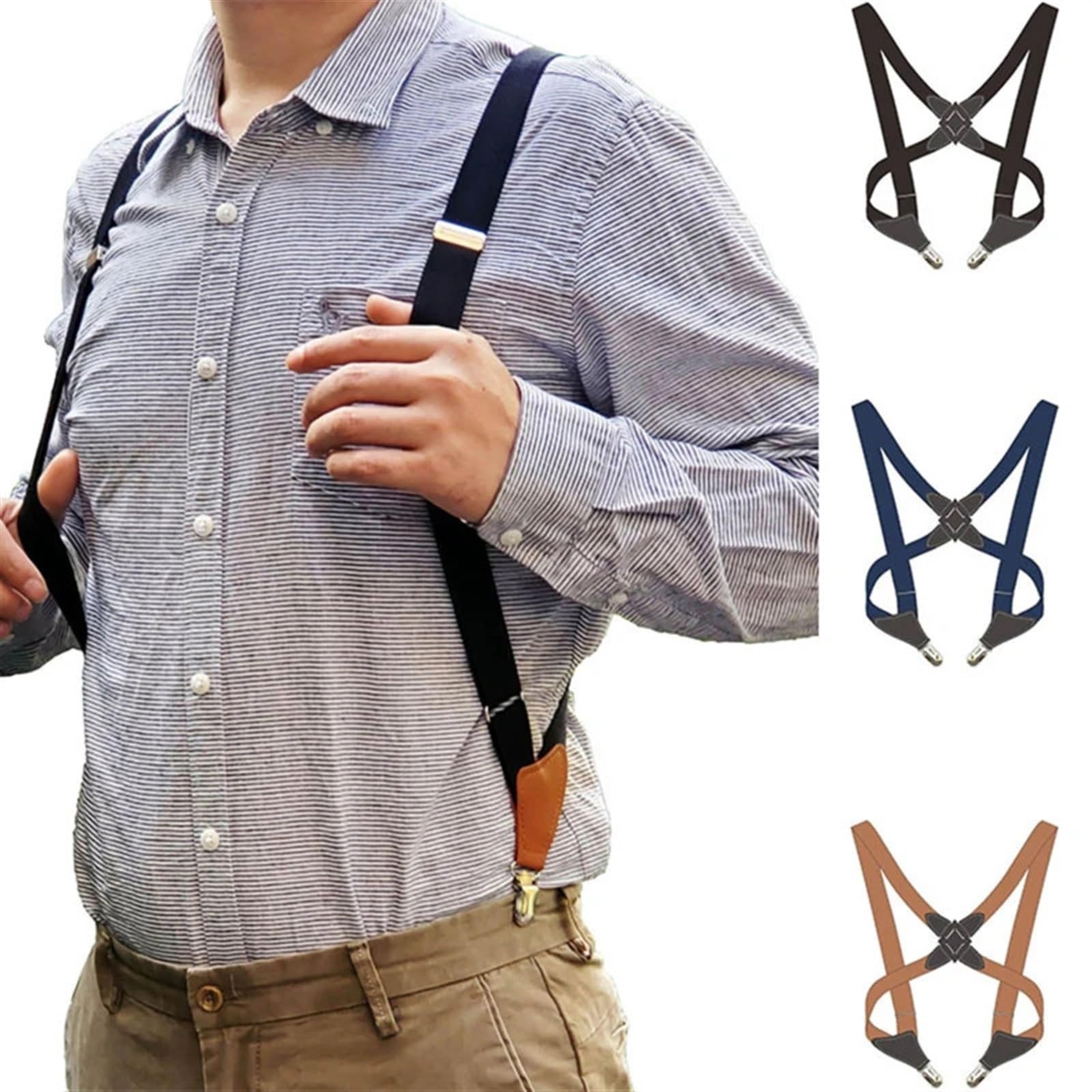 Bretelles pour Hommes Bretelles vintage tendance for femmes et hommes adultes, largeur de 2,5 cm, dos croisé, 2 clips latéraux, bretelles élastiques réglables for pantalon