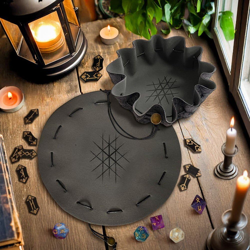 Sac à Dés En Cuir Synthétique - 27 Cm - Cordon De Serrage - Noir - Jusqu'à 70 Dés - Accessoire D&D Et Jeux De Table