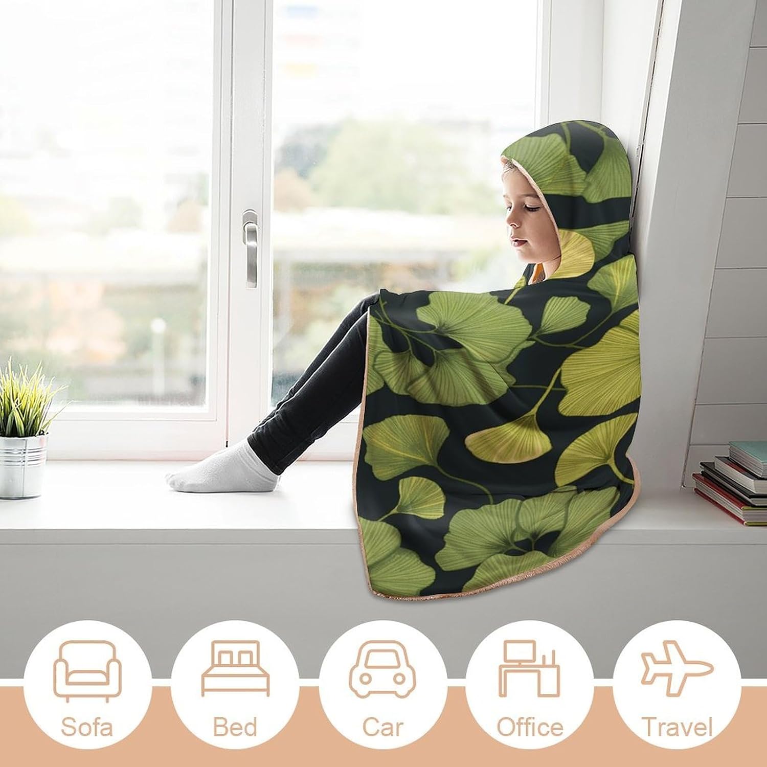Ginkgo Biloba Hooded Blanket Cozy And Functional,Wearable Blanket Hoodie for Women Men,Blanket Poncho Presents60 x80