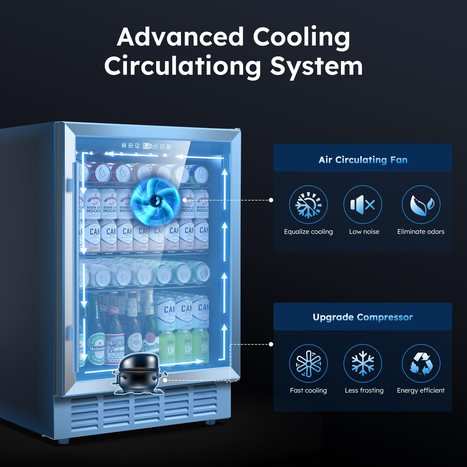 24 Inch Beverage Refrigerator, 190 Cans Built-In/Freestanding Beverage Cooler, Digital Memory Under Counter Beer Fridge With Glass Door, Safety Locks, Removeable Racks (Glass Door) on Fridge.com - View 3