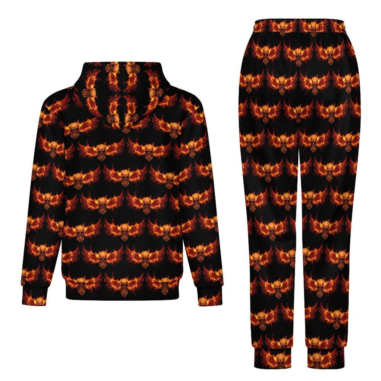 Teschio con ali fuoco tute per gli uomini manica lunga felpa con cappuccio e pantaloni della tuta moda