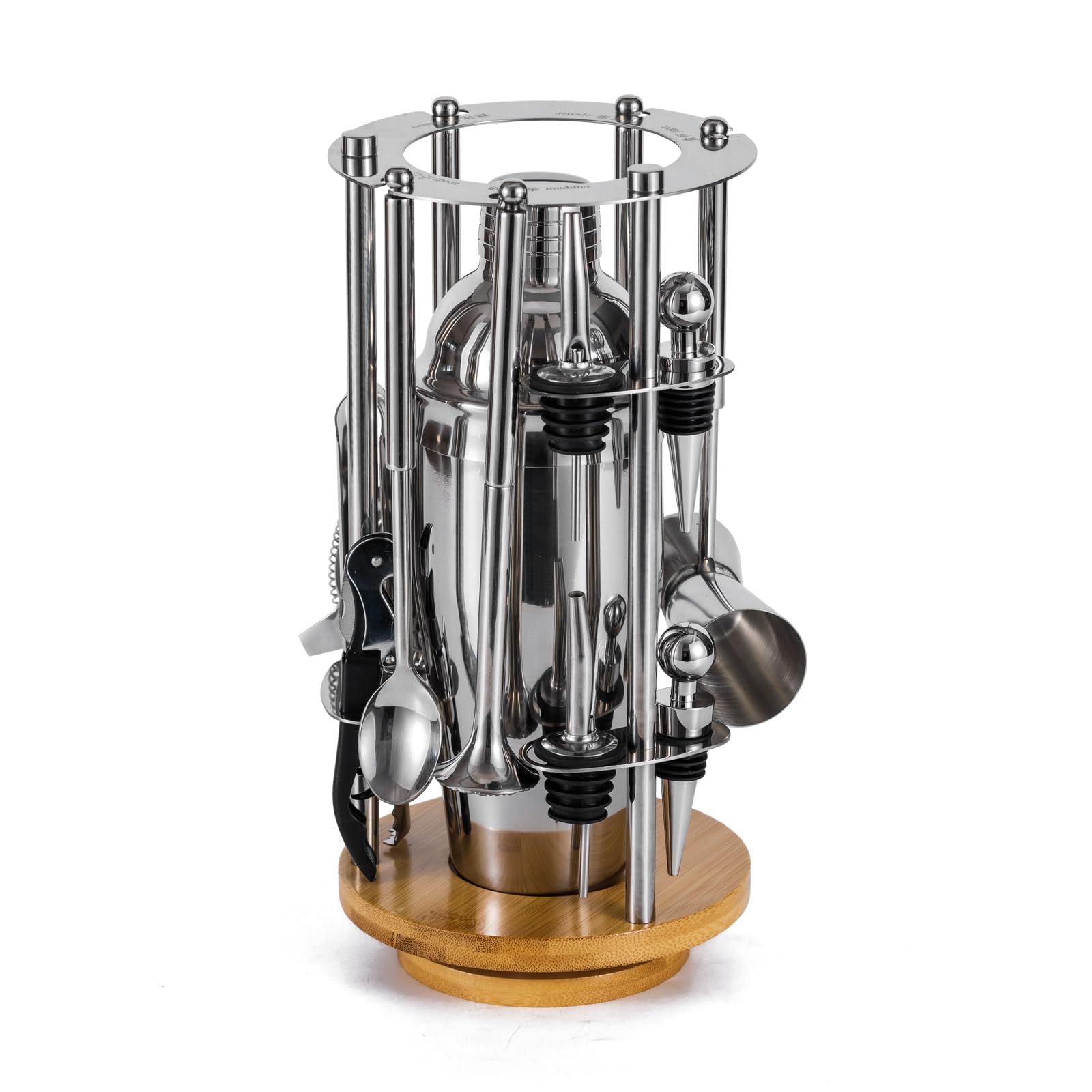 Kit de barman con soporte giratorio, juego de coctelera de 13 piezas de acero inoxidable, herramientas de barra de mixología, juego profesional de bar para mezclar bebidas, hogar, bar, fiesta,