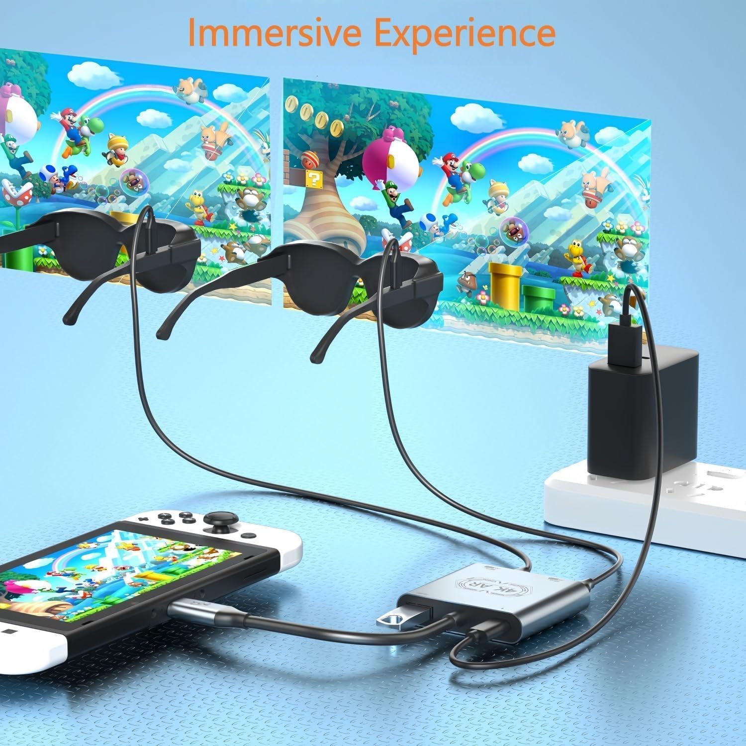 USB C to AR Glasses and Charging Adapter,Dual USB-C Display Hub,4K@60Hz Video,PD 65W Fast Charging& USB 3.0 5Gbps,Compatible with AR Glasses,Switch 2,Laptops,Phone17/16/15,Portable Monitors （ Silver）