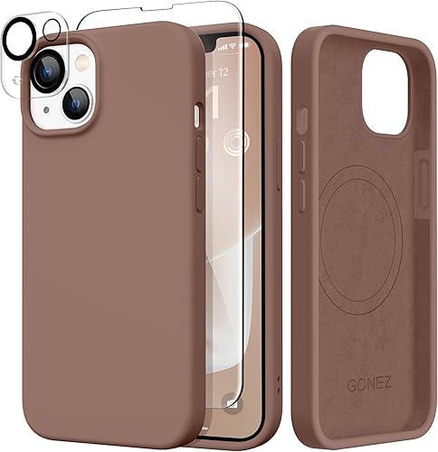 GONEZ Funda magnética para iPhone 14, compatible con Magsafe, con protector de pantalla + protector de cámara, forro de microfibra antiarañazos,