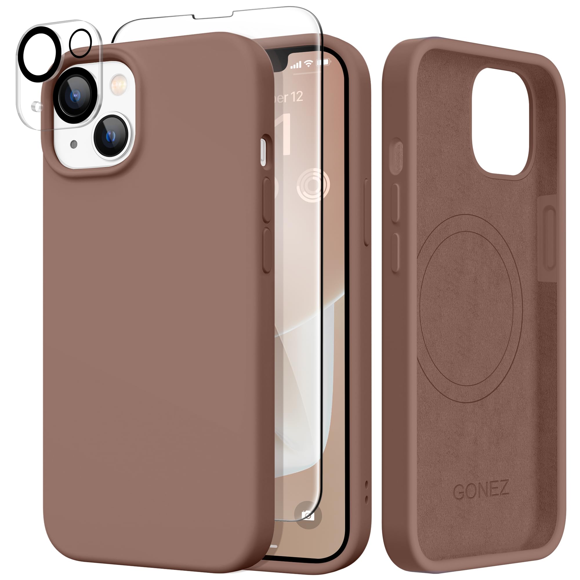 GONEZ Magnetic for iPhone 13/14 Case, Silicone Cover Brown