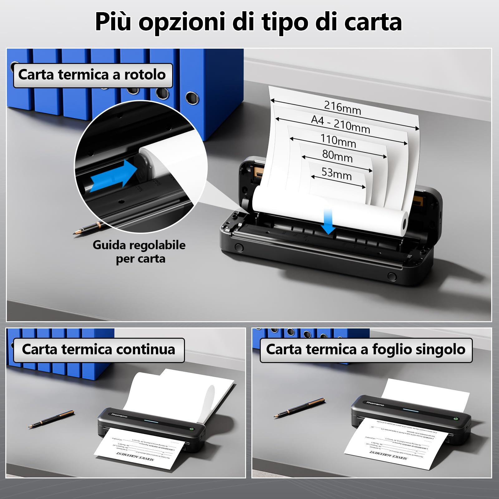Phomemo M832 Stampante Termica Portatile A4, 300 DPI, Senza Inchiostro, Compatibile Smartphone