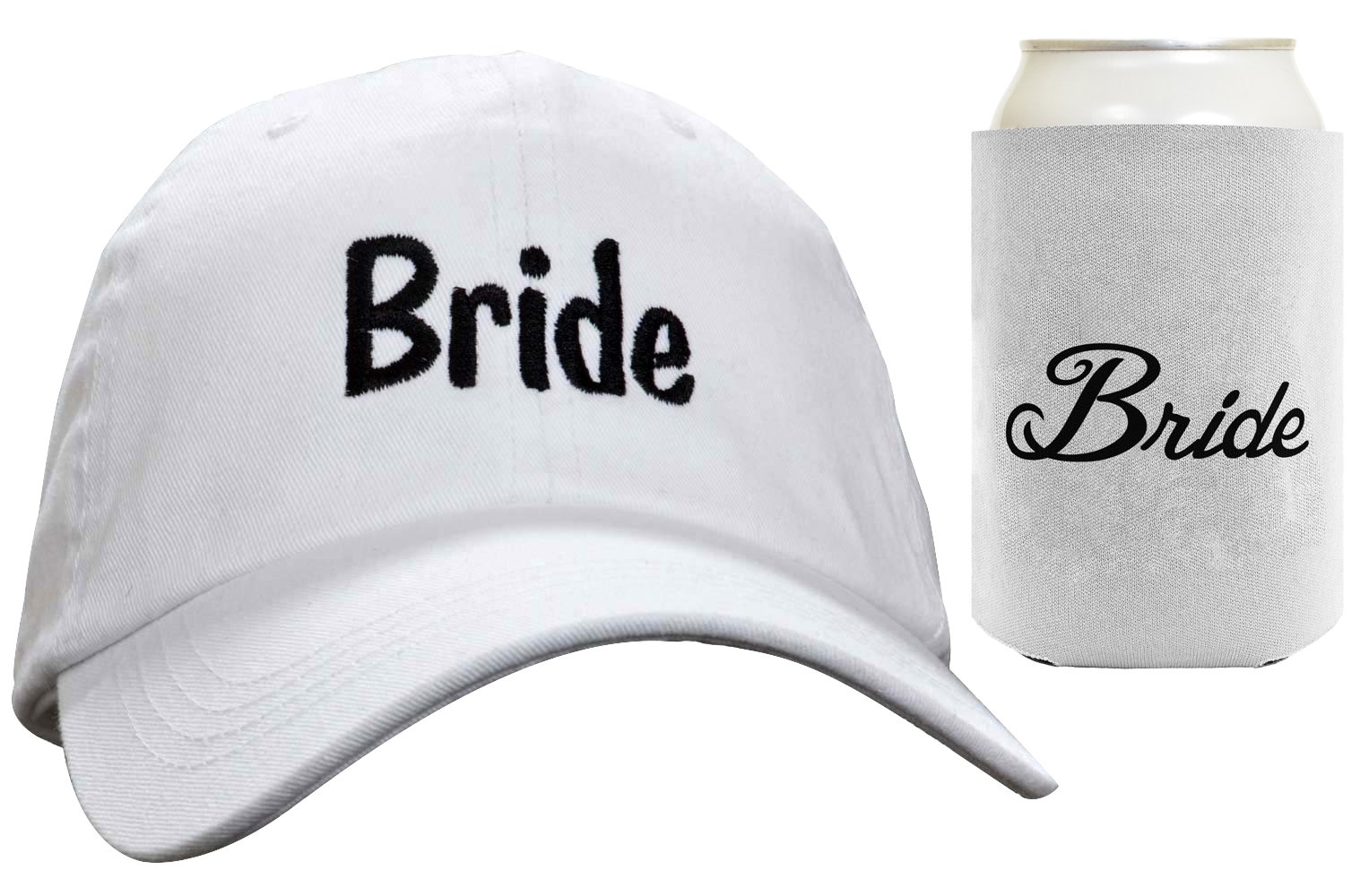 Bride Matching Hat Cap and Can Coolie Wedding Gift Set Bundle White