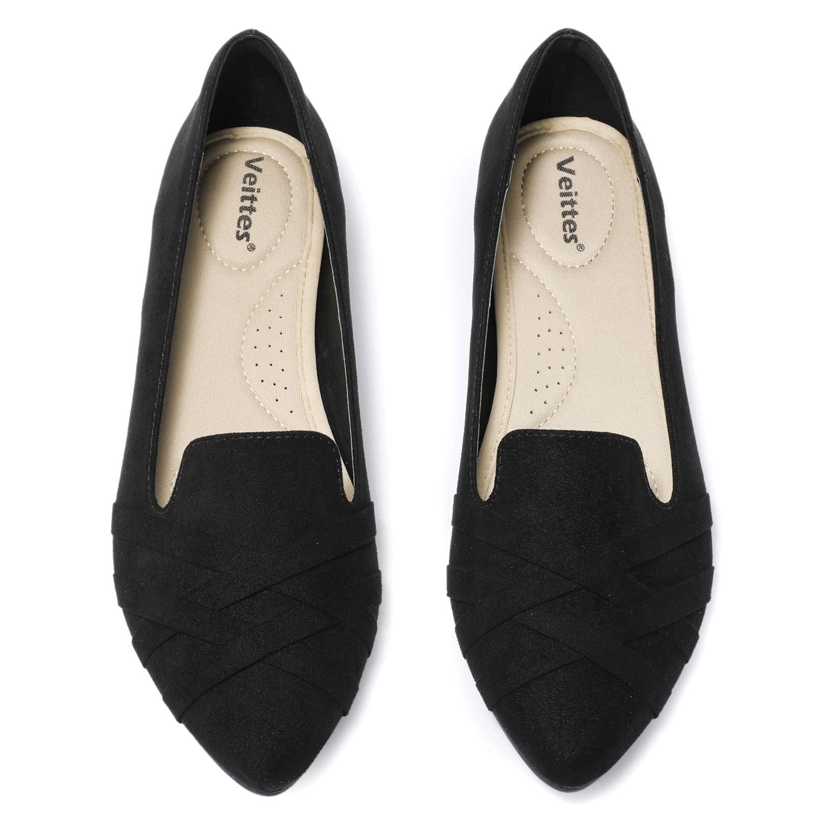 Women's Wide Flat Shoes, Pointed Toe Slip on Width Ballet Flats.