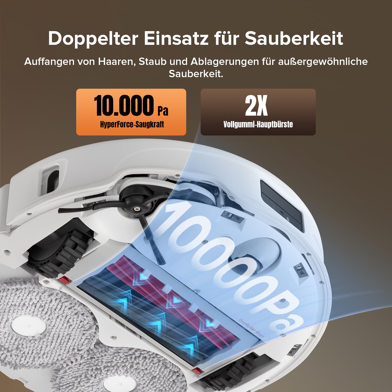 roborock Qrevo Master Saugroboter mit Wischfunktion&Hebarem Wischmopp, FlexiArm Design, HyperForce Saugkraft von 10.000 Pa, zusätzlich 2 Wischmops, Roboterstaubsauger-Set(Weiß)
