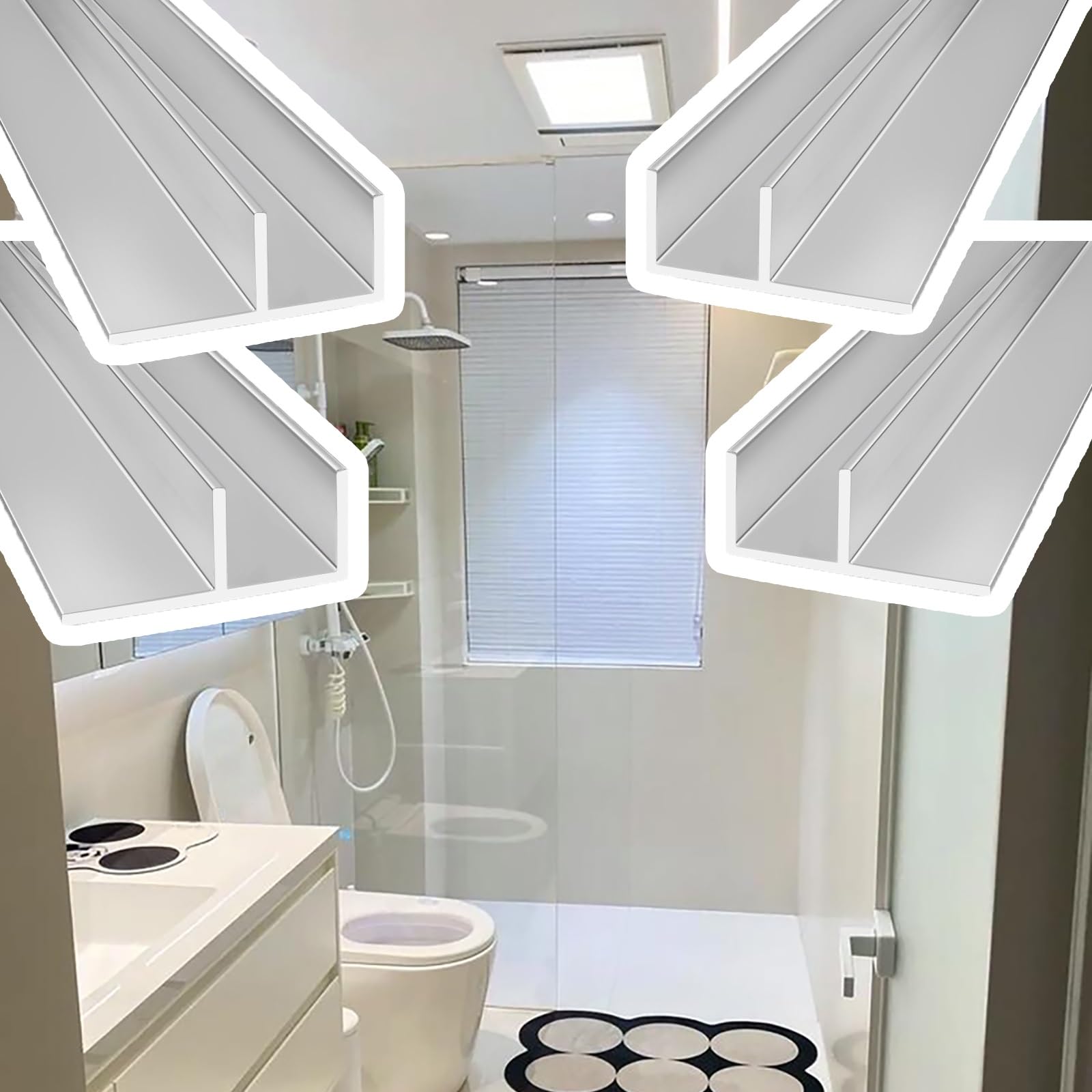 Djphofs 4Pcs Practical Multi-Purpose F Type Glass Fixed Slot, Deep Cuttable Fixed Deep Track, Heavy-Duty F- Shower Glass Channel For Homes Hotels Offices(,L1.5m(59In) W13.2mm(0.52In))