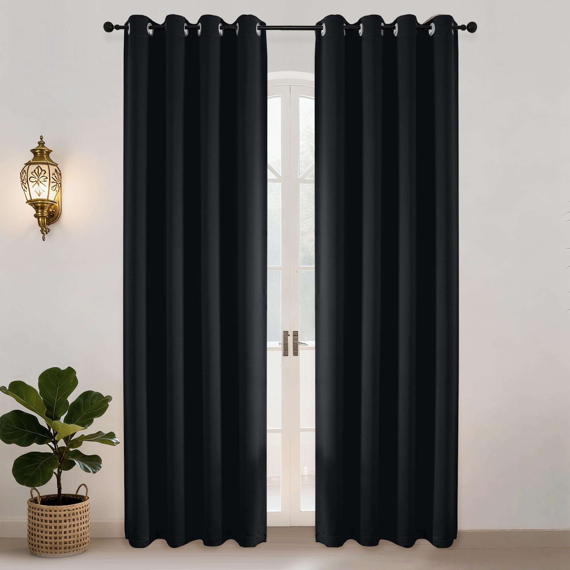 Simplebrand Ava Blackout Eyelet Curtains for Living Room 229 cm Length 2 Panels Set, Solid Thermal Insulated Privacy Door Curtains Thermal Window Black Out Drapes, W 140 cm x L 229 cm