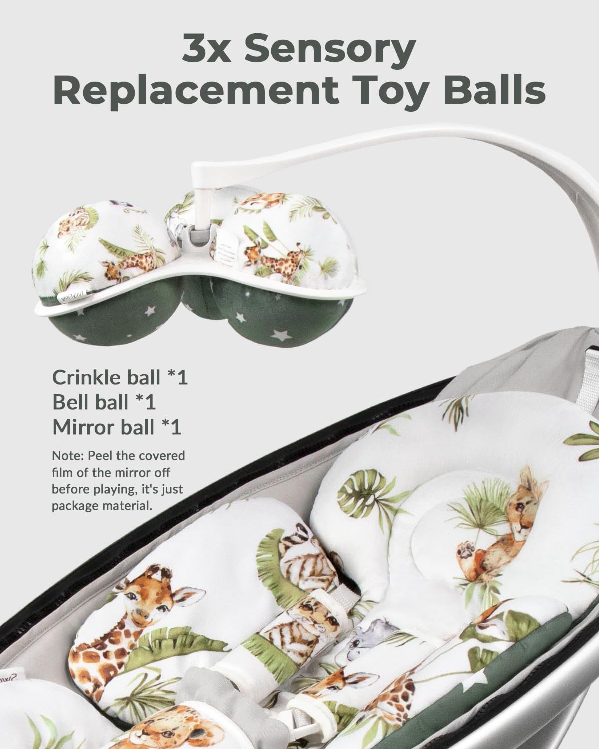 Insert pour bébé Compatible avec 4moms Mamaroo Swing et siège Auto pour bébé, y Compris 3 balles de Rechange, Insert réversible pour Nouveau-né pour balançoire, Poussette, transat, Tissu