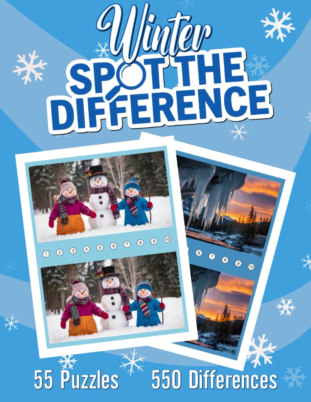 Winter Spot the Difference Book for Adults: 55 Picture Puzzles with 550 Differences to Find