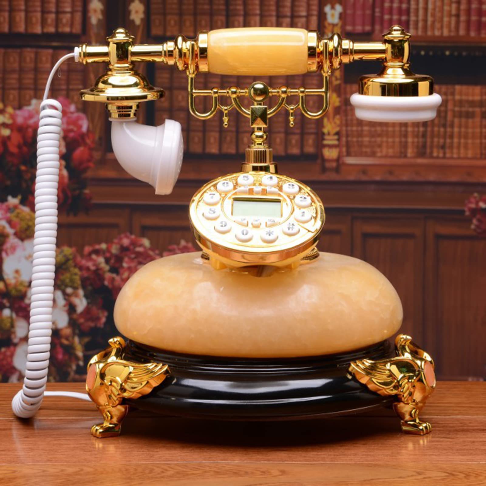 Imitation Jade Made Classic Vintage Old Phone Decor Push Button Dial with Caller ID, Vintage Antique Home Telephone with Caller ID