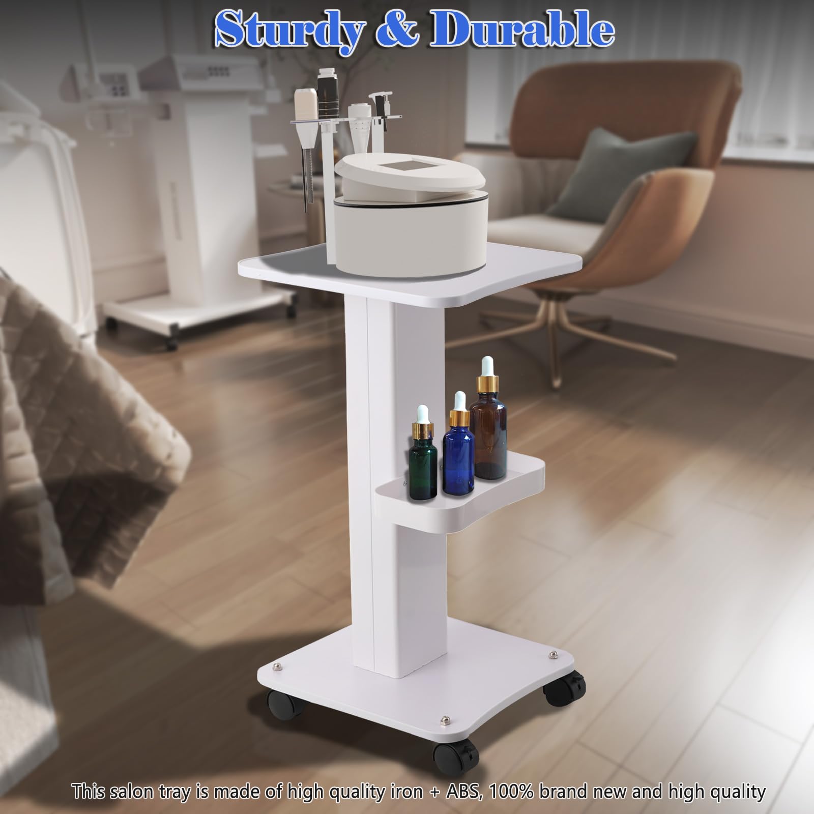 Carrello per salone di bellezza da parrucchiere SPA, Carrello medico portatile con vano portaoggetti e 4 ruote silenziose, bianco