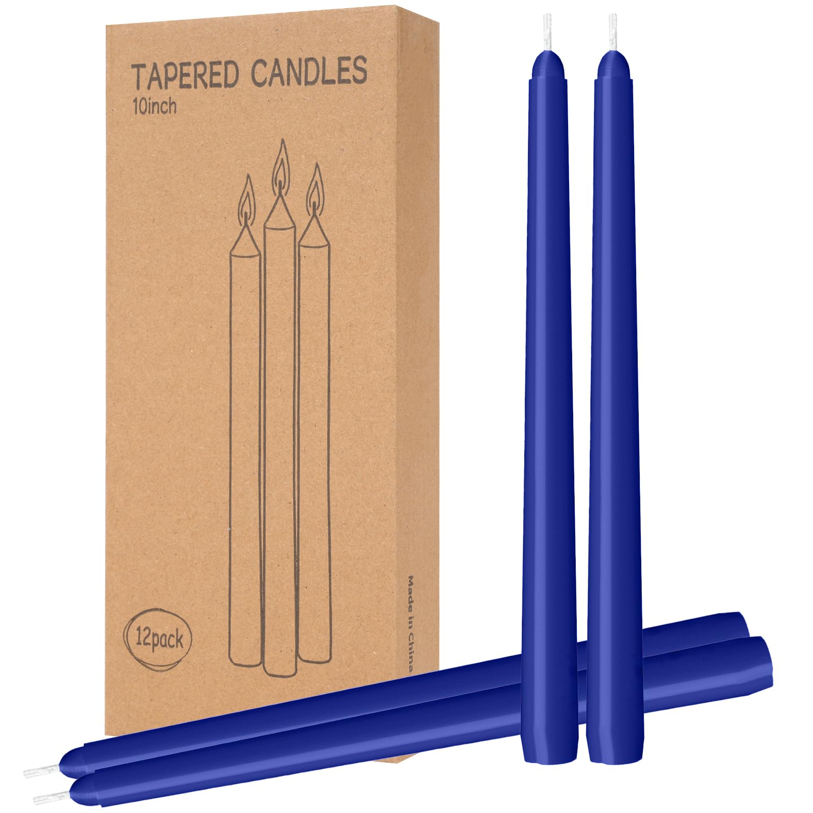 12 Pack Blue Taper Candles - Taper Candles 10 Inch Dripless, Smokeless & Unscented - 8 Hours Long Burning - Ideal for Weddings, Dinner Parties, and Home Decor
