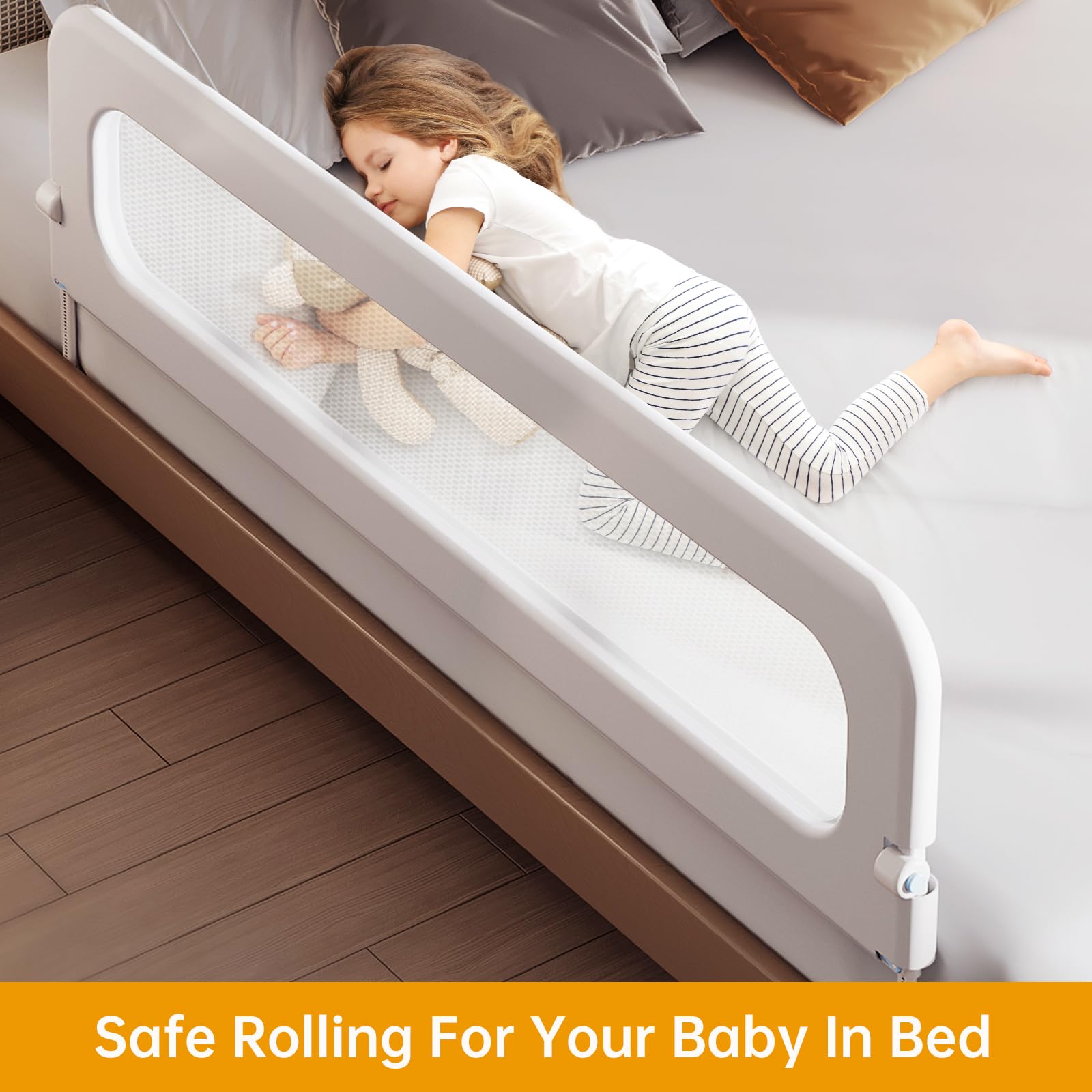 Barandilla protectora de cama de bebé para niños pequeños – Altura ajustable de 78.7 pulgadas, barandilla de cama abatible hacia abajo, protectores laterales de seguridad extra altos para niños –