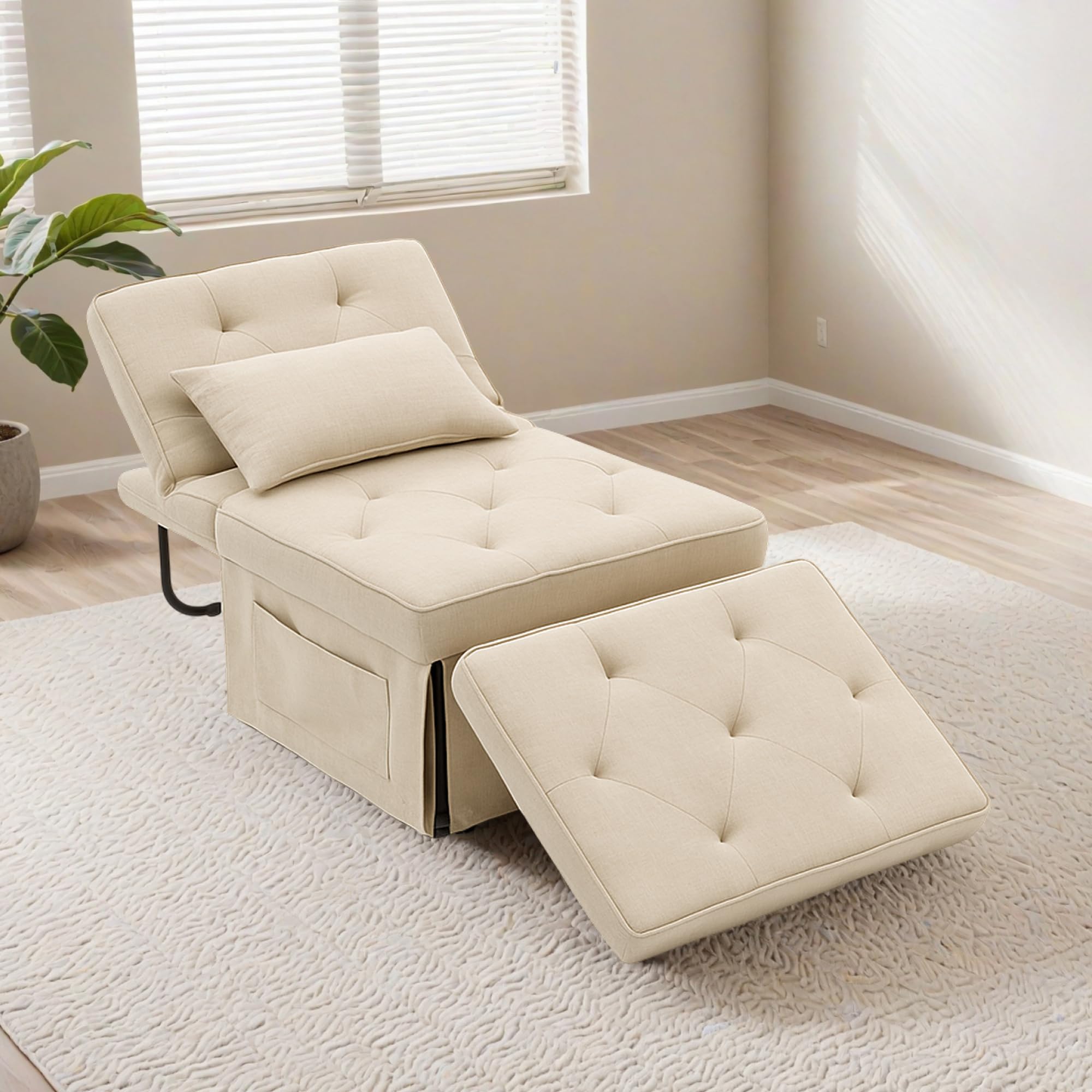 FLEXISPOT Poltrona Relax Pieghevole 3 in 1, Sedia a Sdraio Trasformabile con Funzione Letto, Portata 300 kg,Beige, 72×69×35 cm