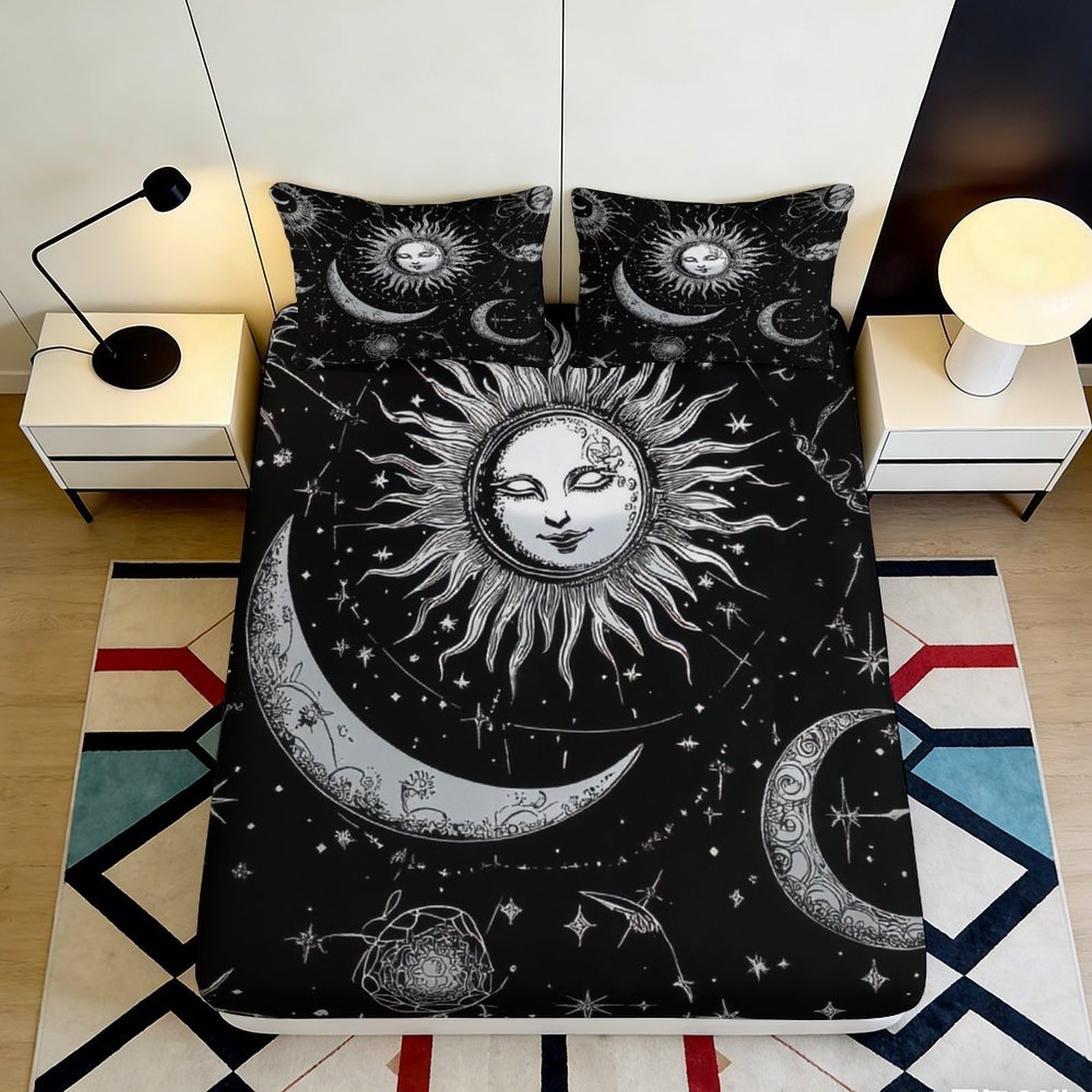 Dhbaneiok Style-10 3D Printed Sun Moon Fitted Sheet Microfiber Soft Breathable Celestial Bed Cover For Bedroom Guest Room Decor 90X200x25cm