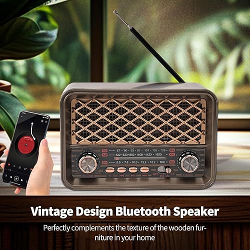 Miniatura 2 de Radio de transistor retro, altavoz Bluetooth portátil manos libres con batería AM FM SW Radio, reflector LED, batería recargable de iones de litio,