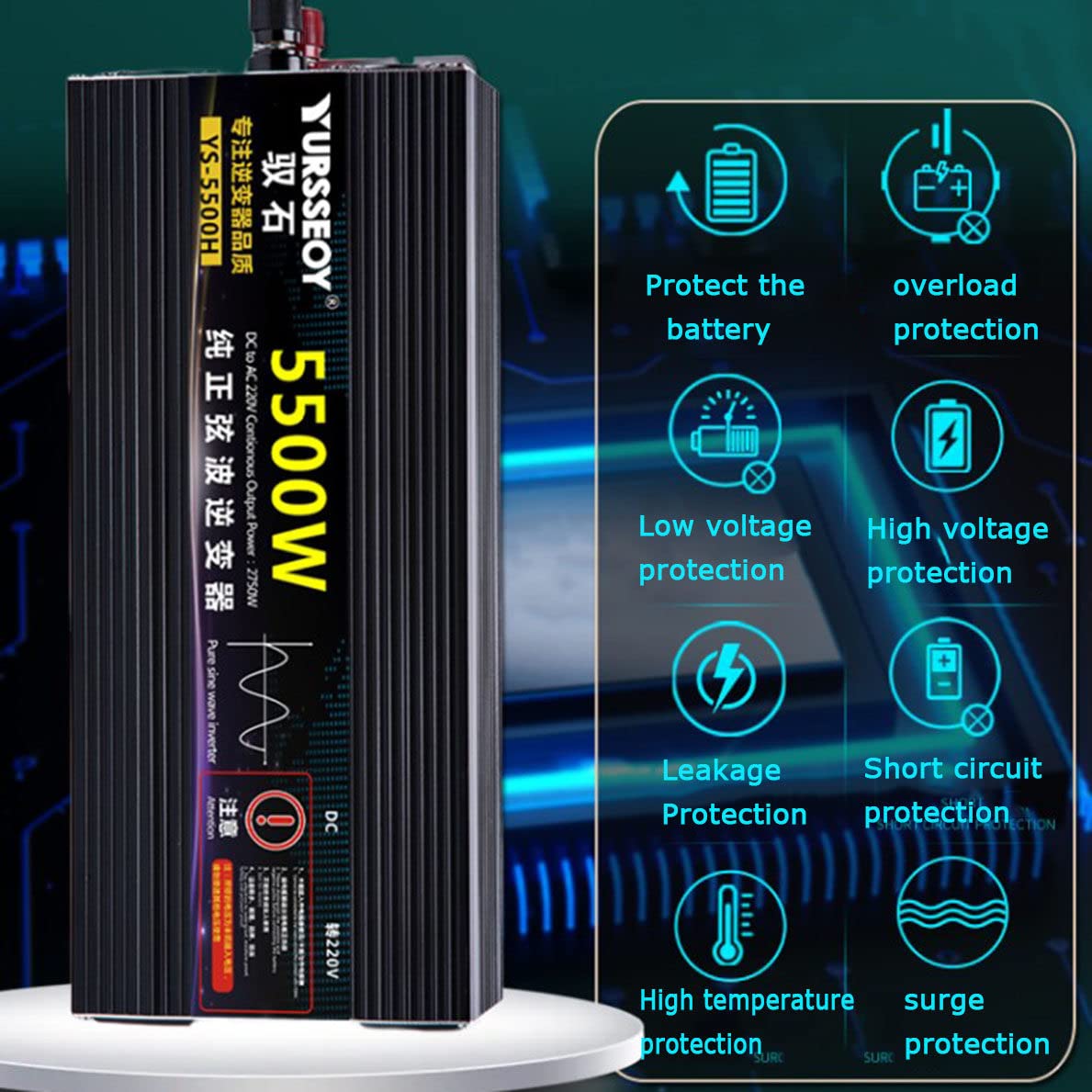 3500W/4000W/4500W/5500W/6500W/7500W/8500W/10000W przetwornica czystej fali sinusoidalnej 12V/24V/48V/60V do 230V 240V przetwornica samochodowa przetwornica napięcia z wyświetlaczem,7500W-12V