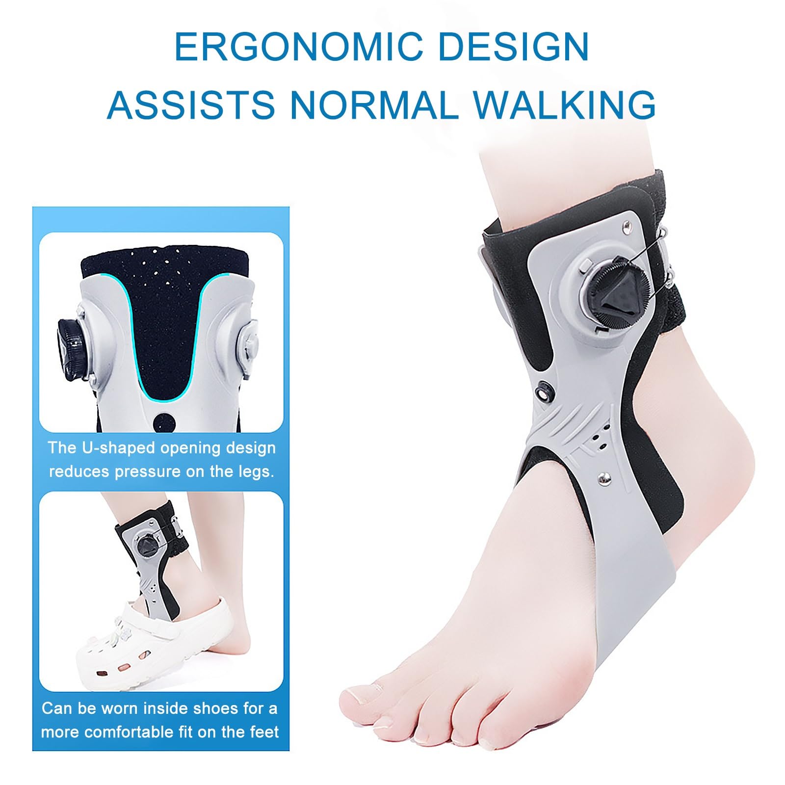 Attelle De Pied Bareform For Hommes Et Femmes - Support Cheville Réglable Avec Doublure À Coussin D'air Trois Supports Système Bouton Une Touche For Les Sports Marche(Right,X-Large)