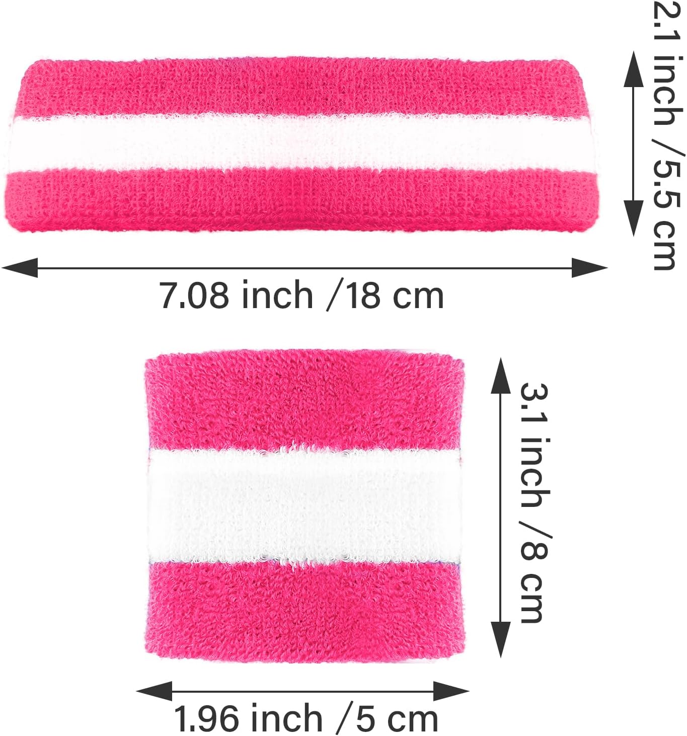 18 Pieces Sweatband Set Headband Wristband Set Sports Sweatbands Set Striped Sweatband Set 80s Sweatbands 90s Headband 70s Headband for Women (Pink/White/Pink) - Image 2