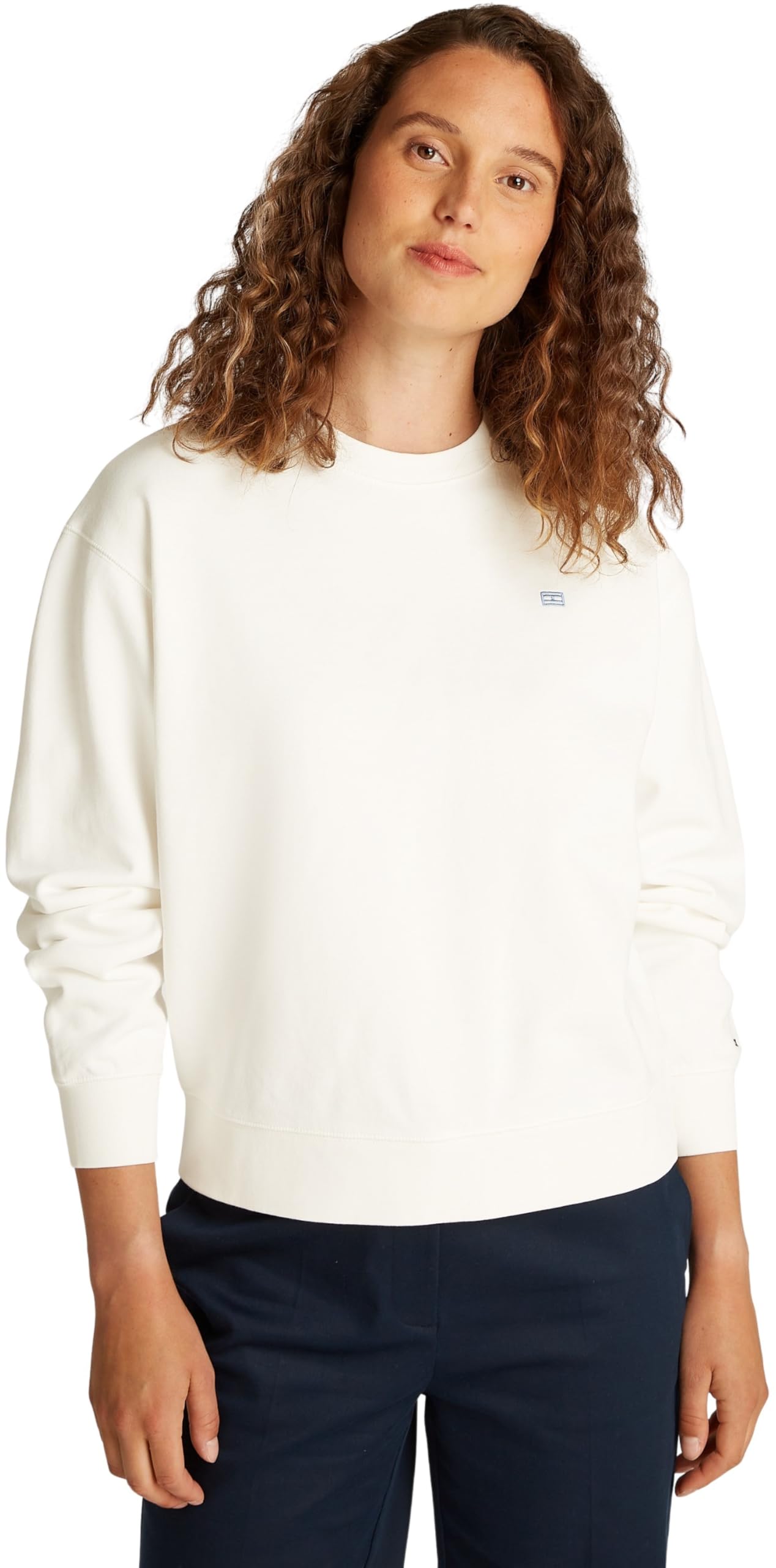 Tommy Hilfiger Women’s Contrast Flag Regular Fit Sweatshirt, White (Ecru), S