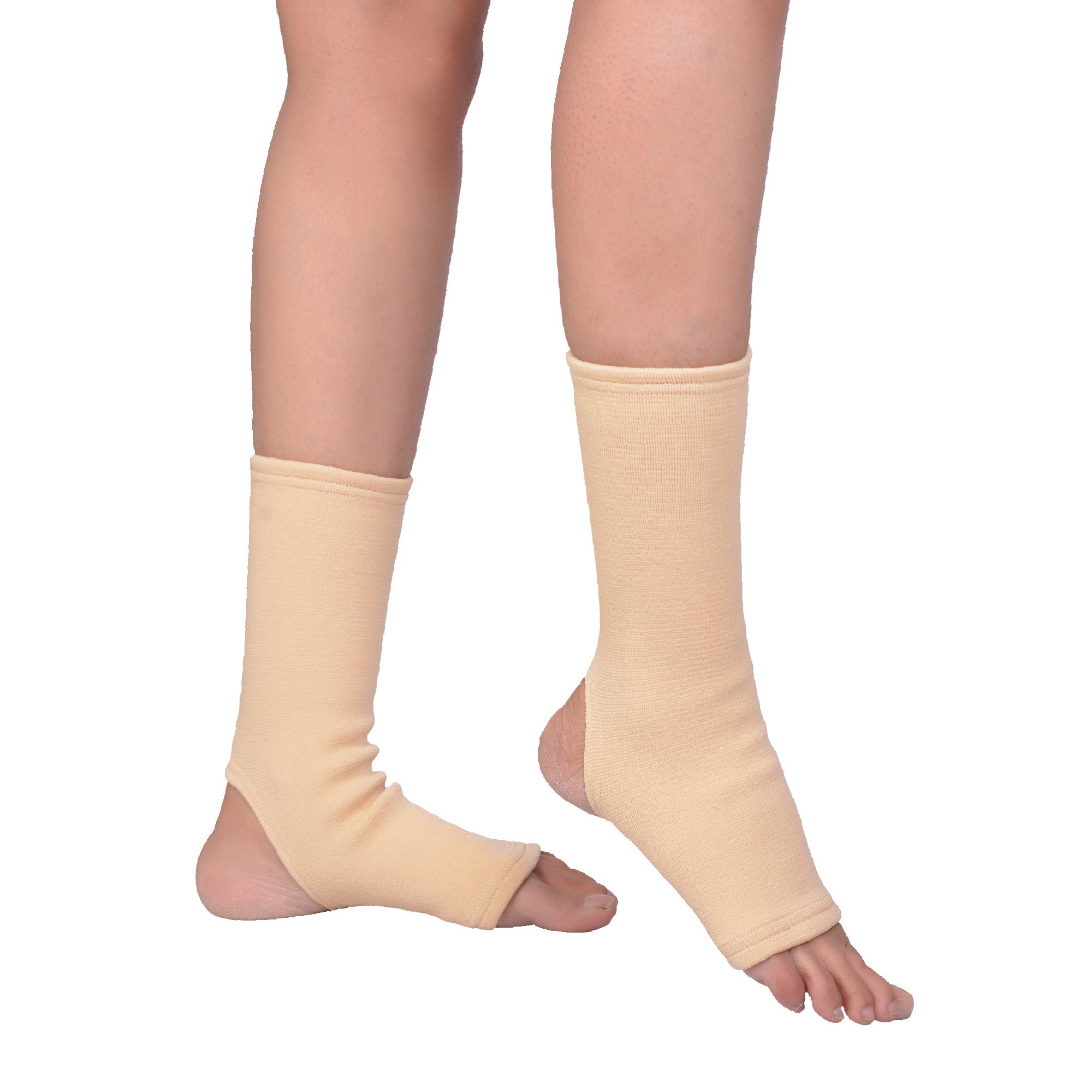 Adjustable Ankle Support Brace Cap Wrap Pad for Men and Women | Ankle Support for Pain Relief | Ankle Support for Sports | Ankle Support Strap [Cream, S] (1 Pair)