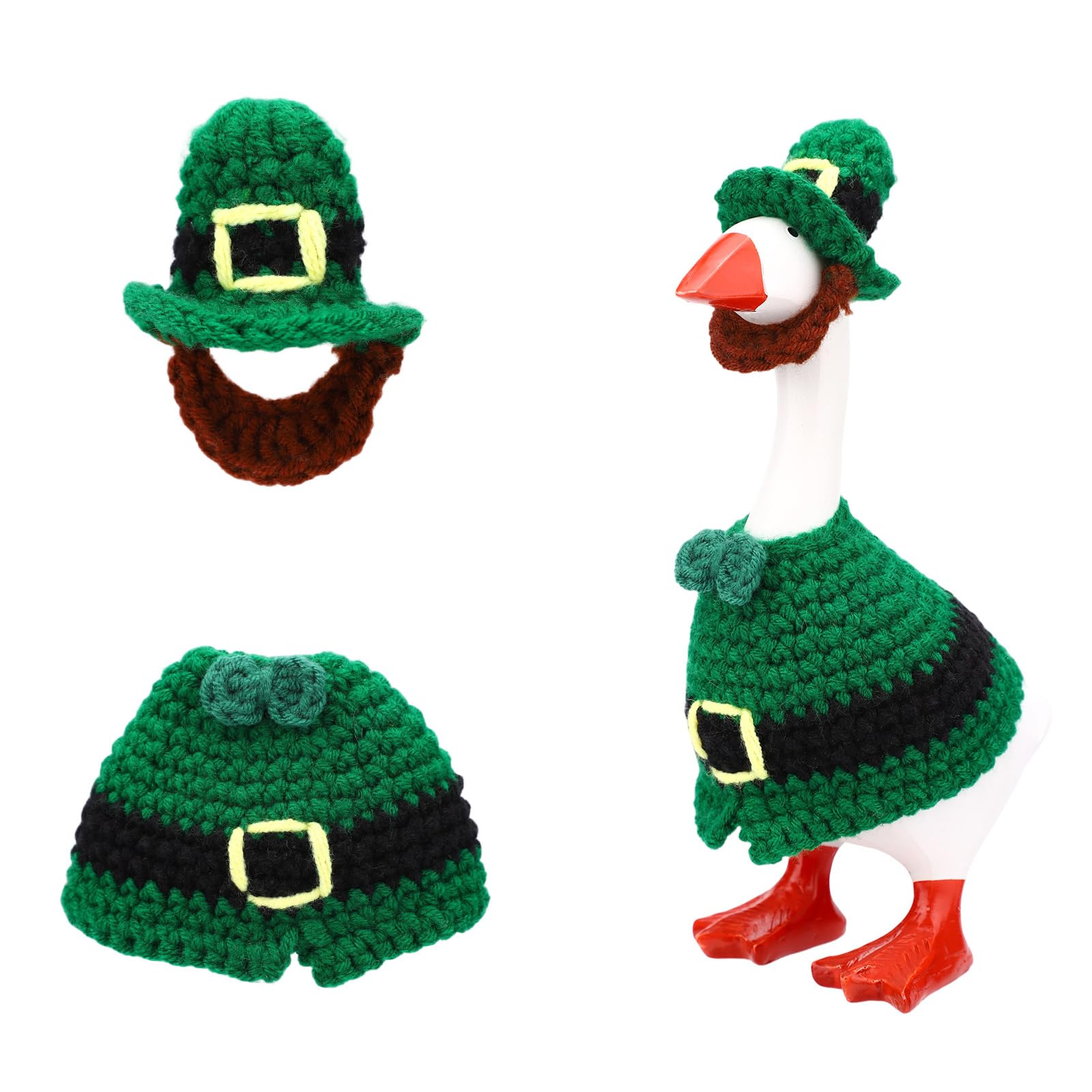 Sinbana St. Patrick's Desk Goose Outfit Including Hat & Clothes, Clover Theme Funny Mini Desk Goose Costume, St Patrick Geese Clothing Accessories Decor for 7 Inch Desktop Geese