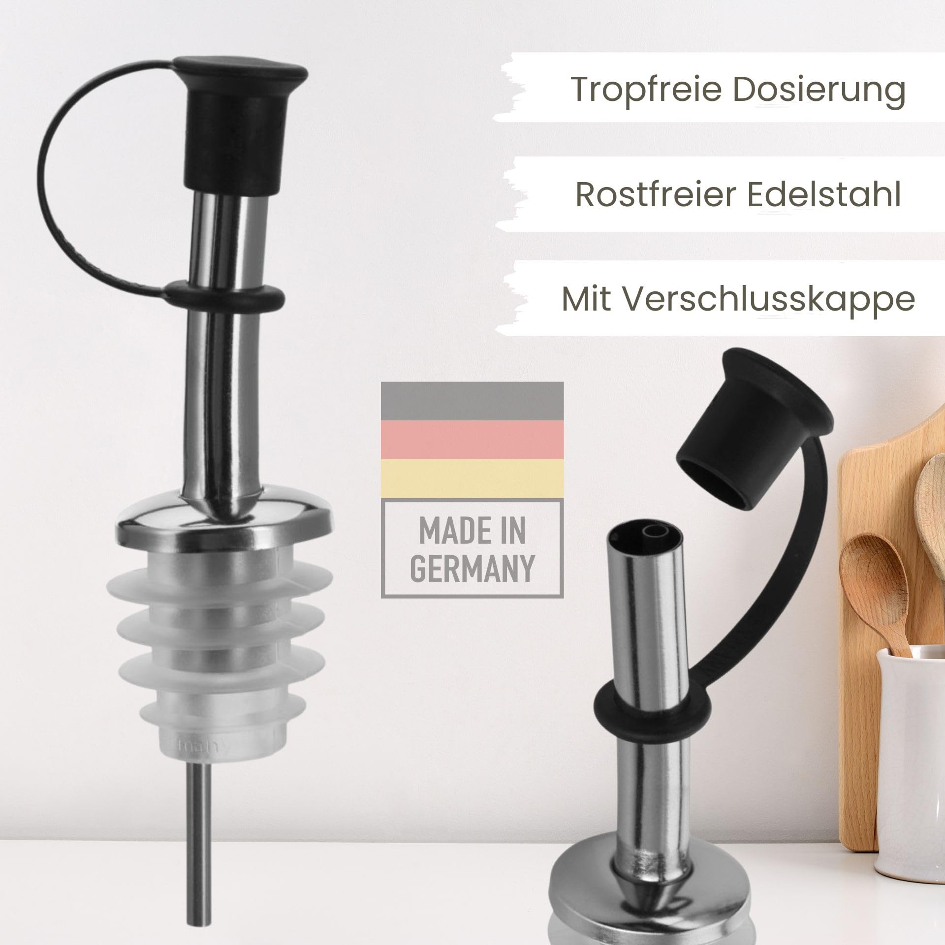 mikken Ölflasche 500 ml Keramik schwarz mit Ausgießer und Etikett Made in Germany