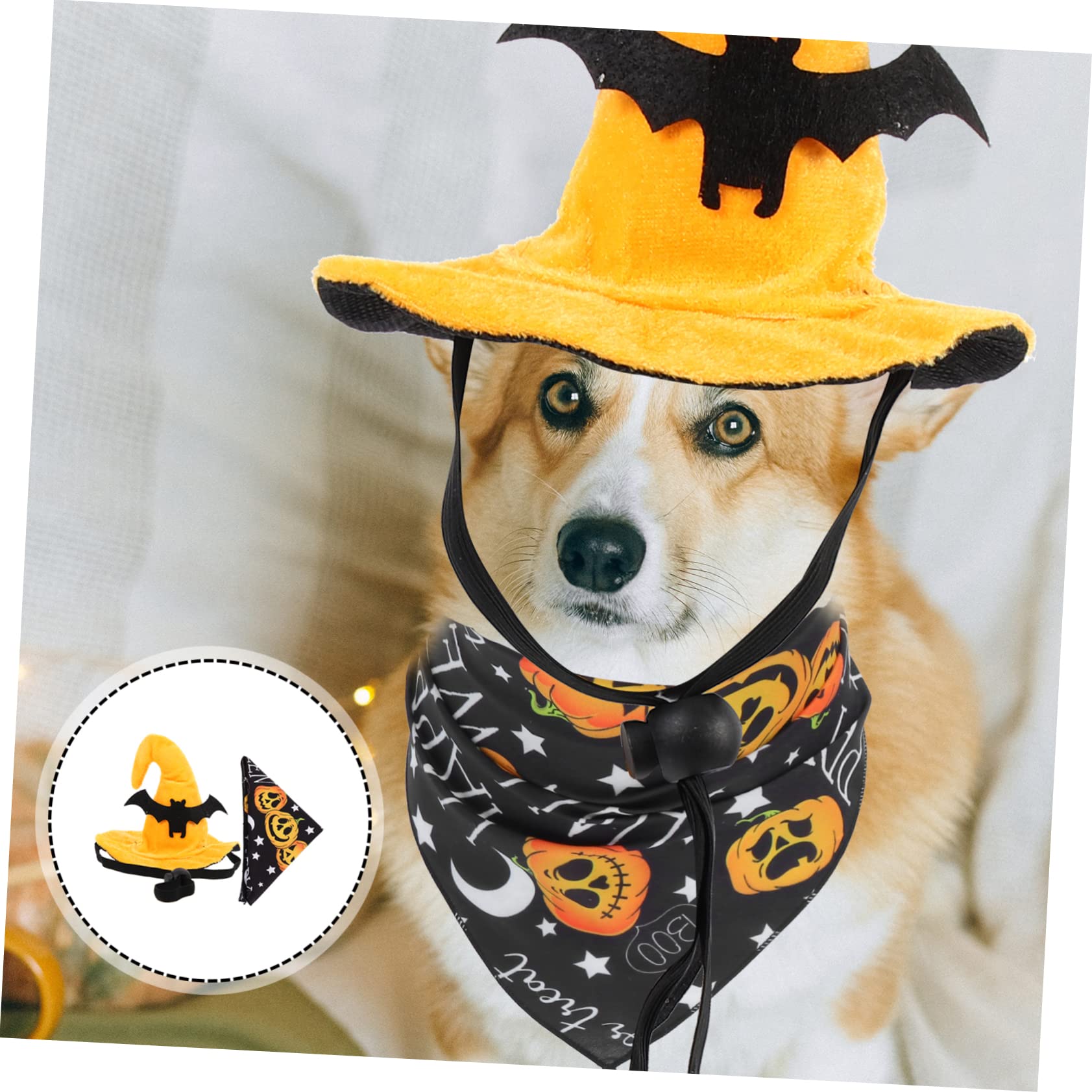 INOOMP 5 Set cappello di halloween dog costume cat hat berretto da strega di Halloween costumi di per cani bandana decorativa di zucca e di per animali domestici