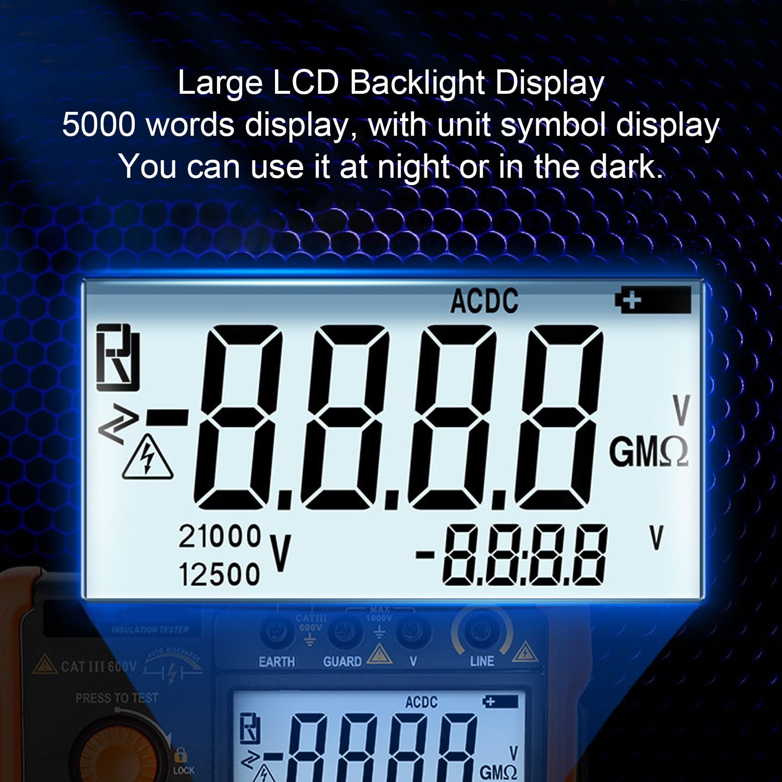 Hyuduo Probador de Aislamiento Probador de Resistencia de Aislamiento Digital con Pantalla LCD Retroiluminada Rango de 49,9 GΩ 500 V 1000 V 2500 para Electricistas Mantenimiento HVAC Pruebas