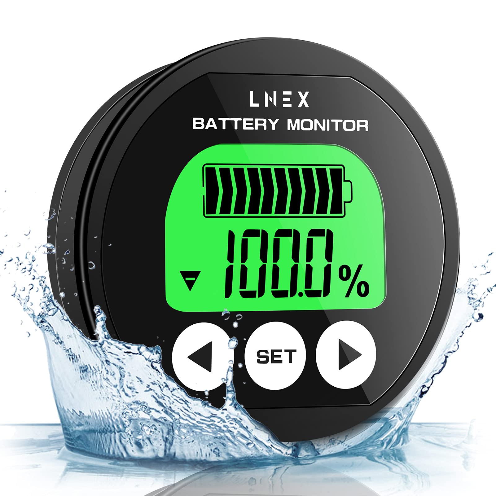 LNEX RV Battery Monitor, 0-500A Accurate Voltmeter Battery Monitor with Shunt for 8-120V Batteries,