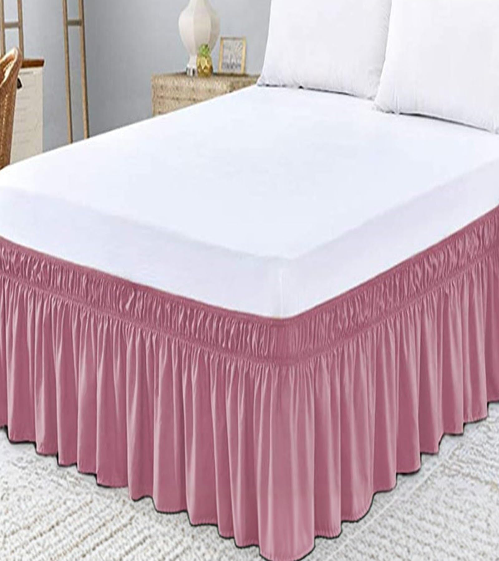 YHXAIQ Bed Skirt, Elasticized Bed Skirts & Valances, Easy to Install Valance with Drop Design, Polyester Bed Valance Double for Double Size Bed Frame & Platform(Dark pink,100 x 200+35 cm)