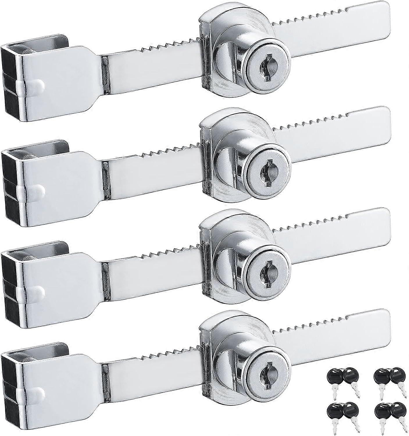 4PCS Sliding Glass Door Lock,Drawer Display Case Showcase Security Ratchet Locks Glass Cabinet Lock with Chrome Finish, Keyed Alike