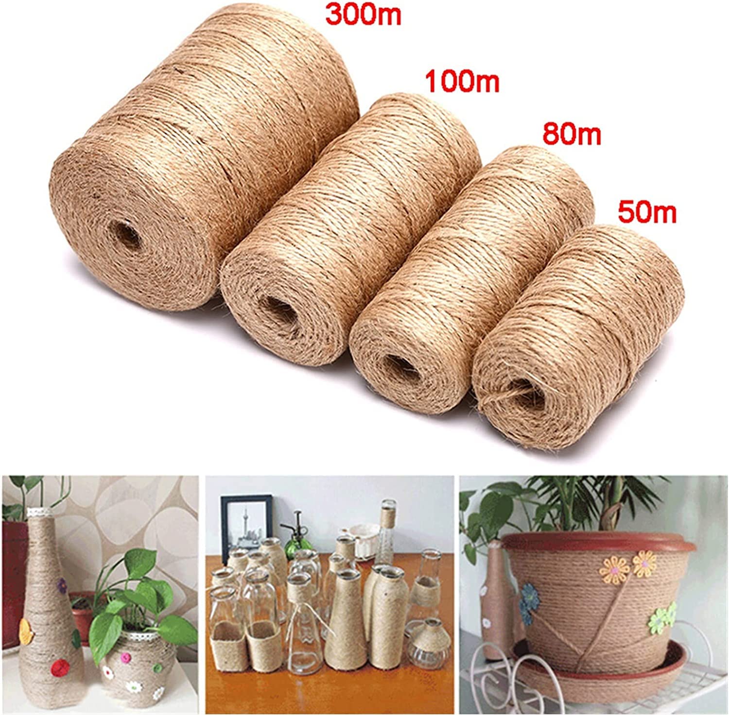 Naturalny sznurek jutowy, 50/80/100Meters DIY Jute Hemp Wedding Party Decoration