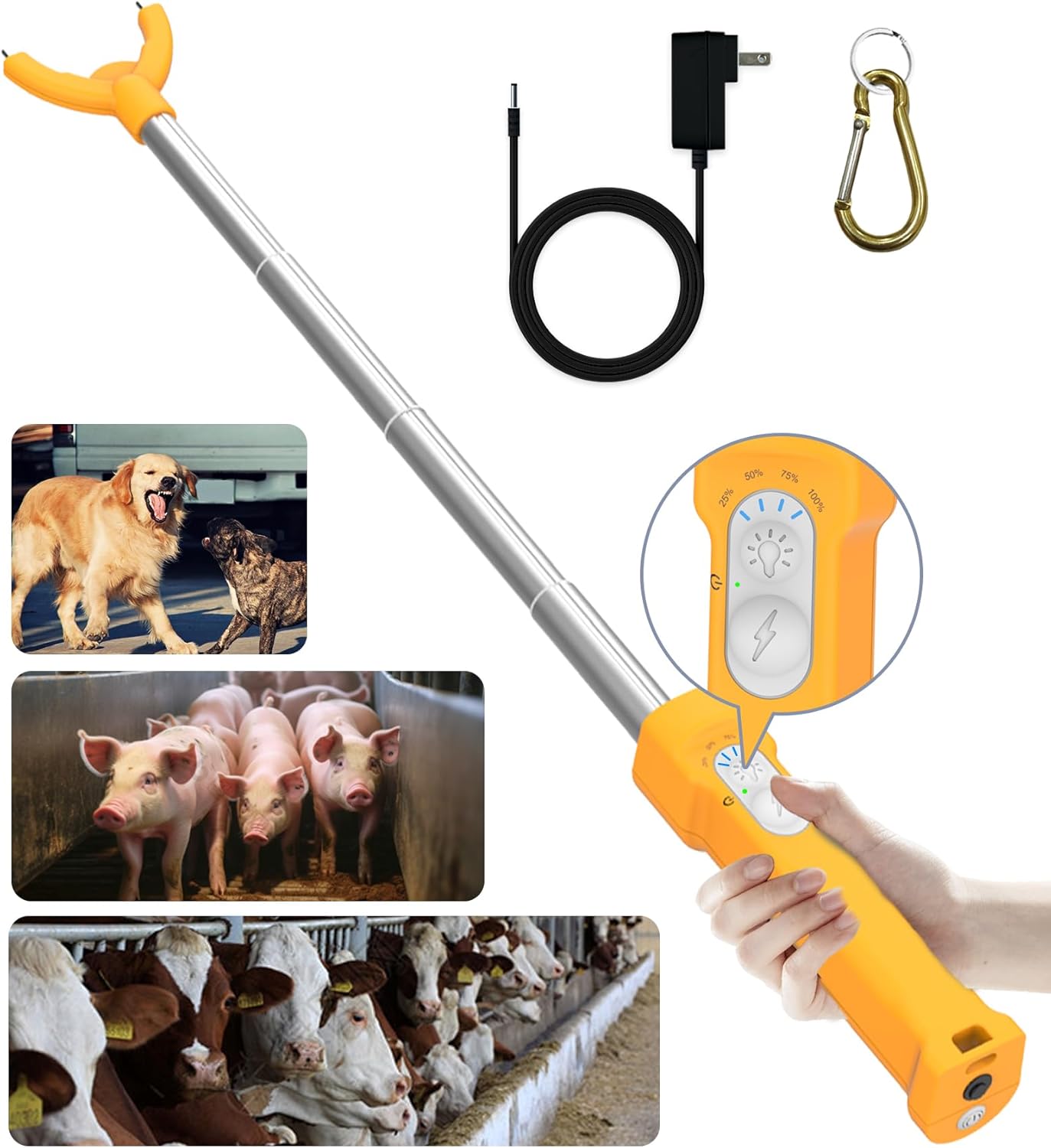 Cattle Prod Rechargeable with Led Mild, Waterproof Cattle Prod for Cow, Retractable Cattle Prod Self Protection for Girl, Cattle Prod for Canine, Electrical Cattle Prod Stretchable Shaft (37 Inch)