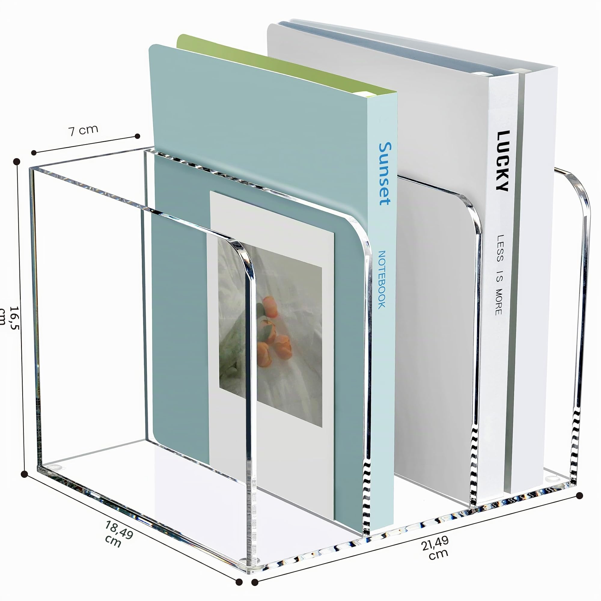 SANRUI Porte-revues en acrylique pour bureau avec organiseur et 3 compartiments verticaux, Support Organiseur de Bureau, pour Papier A4 Dossier Magazine Cahier CD Livre