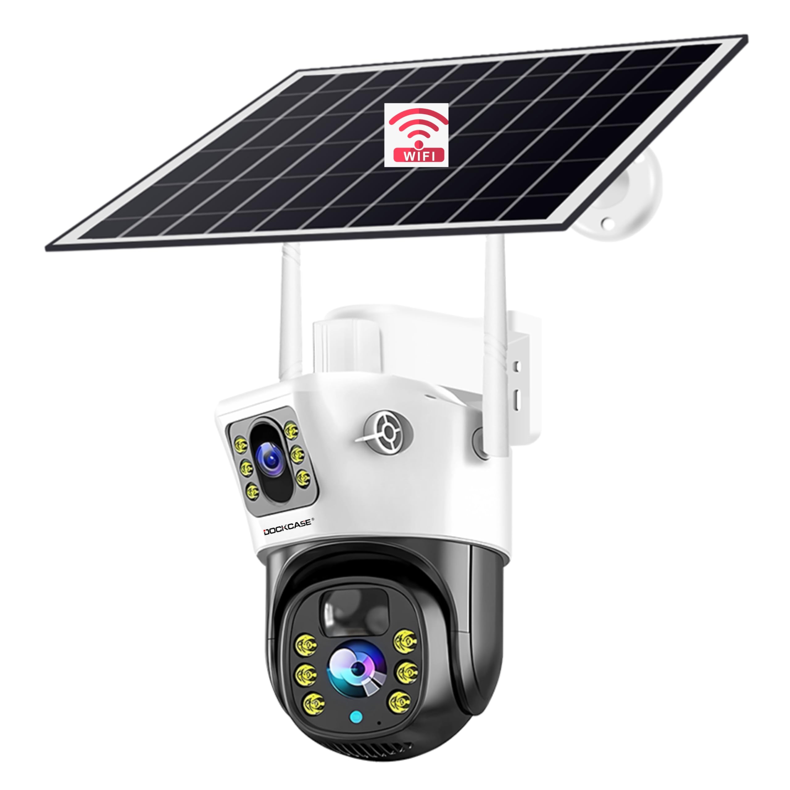 DOCKCASE 4.0MP Dual-Lens WIFI Outdoor Security Solar Camera, waterproof ptz horizontal direction 350°, vertical direct 90°,Tracking.
