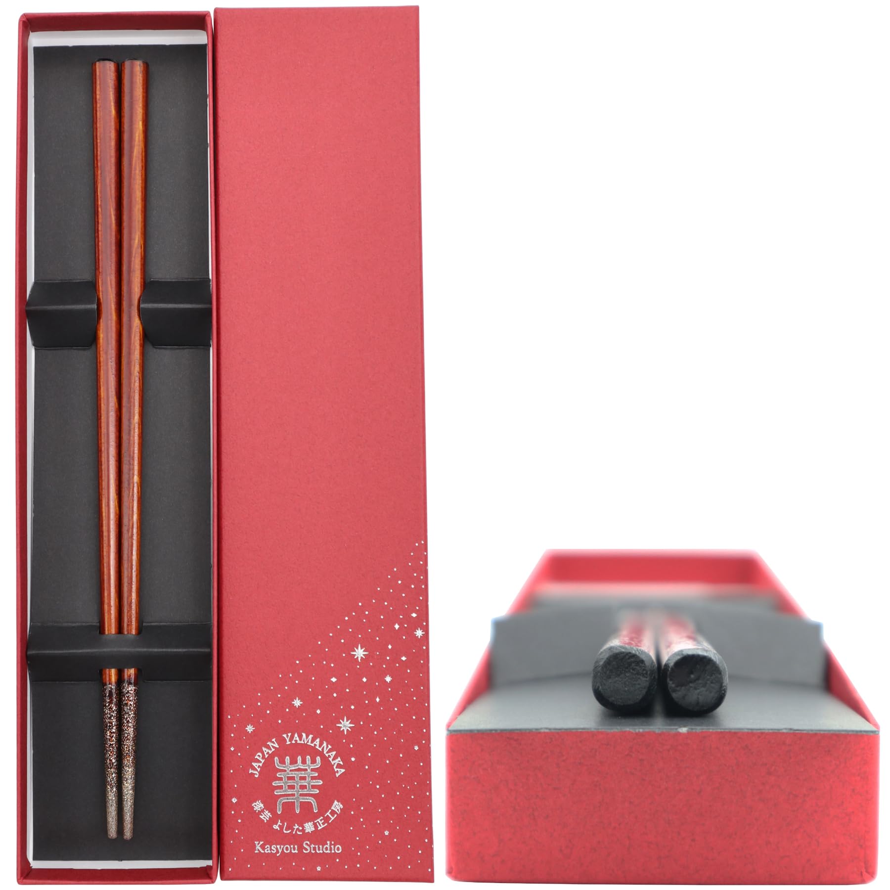Kasyou Studio Hiba Noto Chopsticks, Black (New Specifications, Comes in a Presentation Box), Traditional Craft Made by Artisans from Wakashima and Kagayama Unique chopsticks that change the texture of