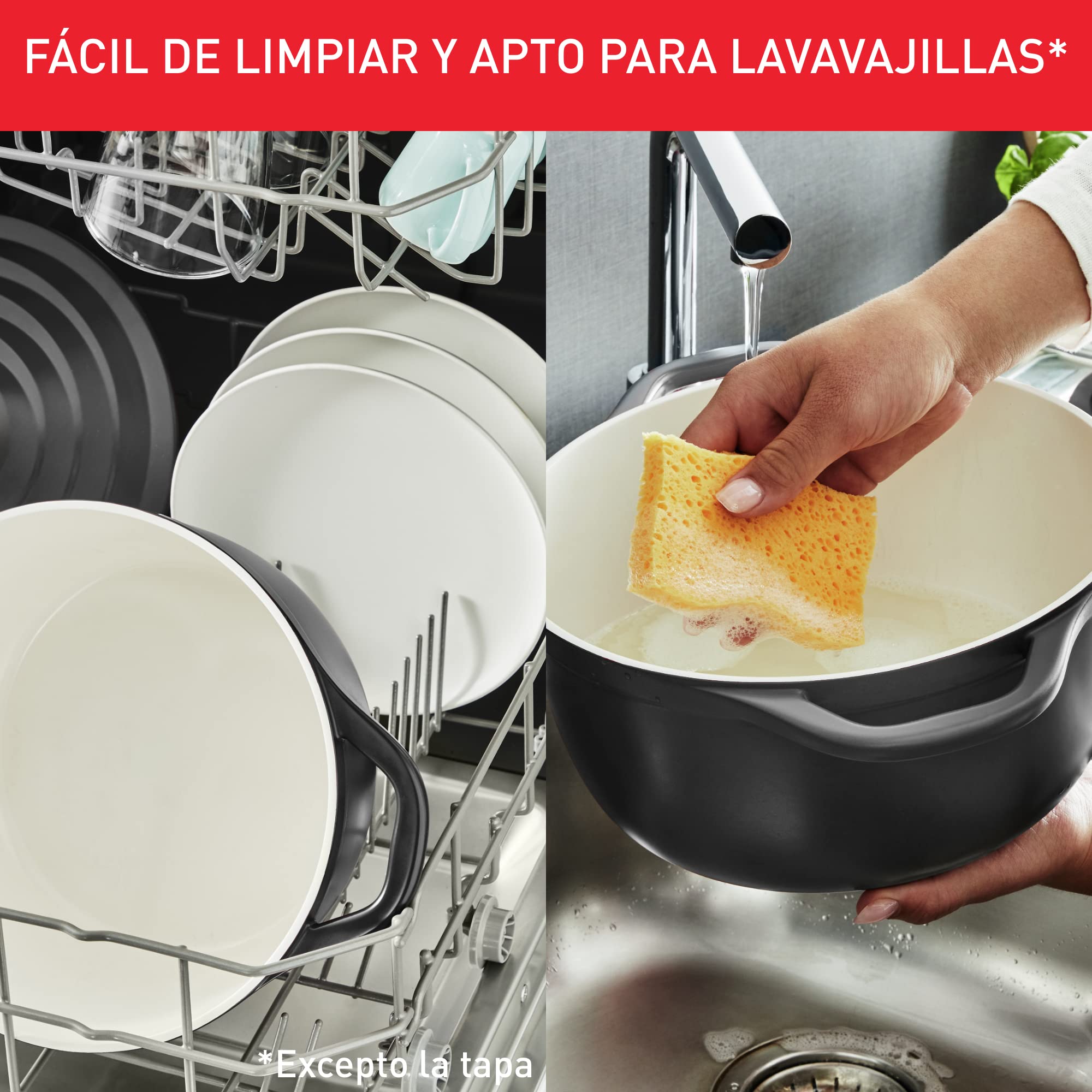 Tefal Cocotte Air 24 cm - cazuela de aluminio fundido de 4,7 L de capacidad, revestimiento cerámica, resultados tiernos, apto para horno y cocinas convencionales, incluso inducción, apto lavavajillas