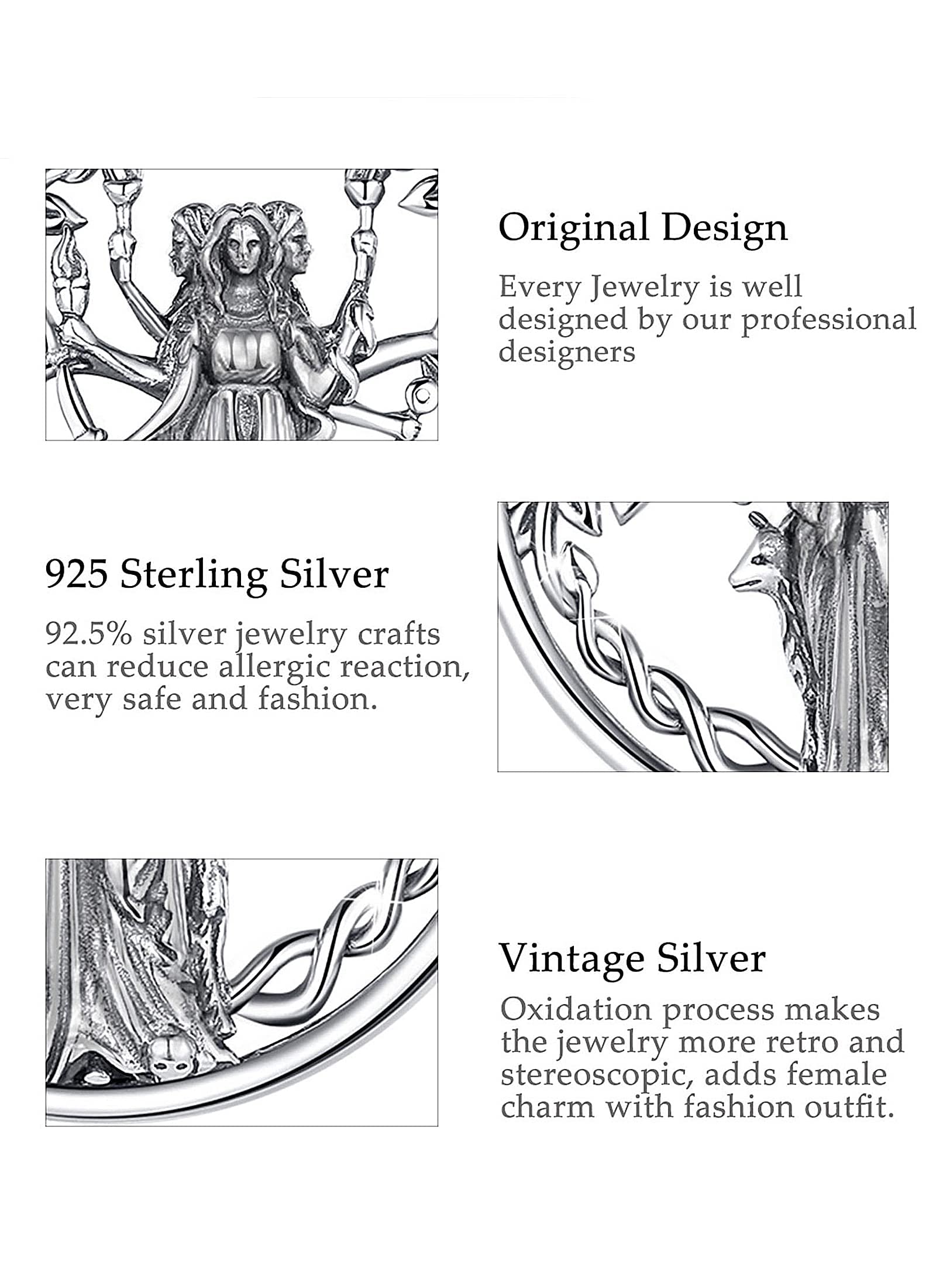 CELESTIA Collier Sorciere Femme Pendentif Protection Deesse de la Lune Hecate Argent 925 Bijoux Sorcellerie Wicca Cadeau Spirituel Femme