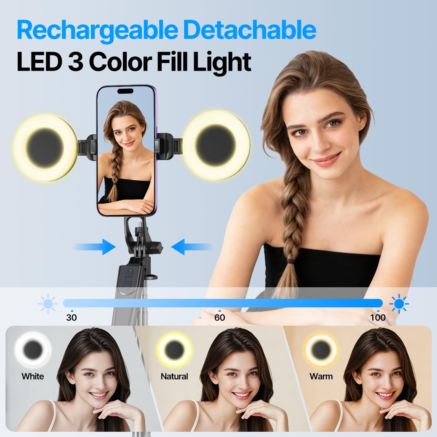 yAyusi Kit Vlogging per iPhone/Android, Bastone per Selfie con Treppiede da 180 cm, con Luce di Riempimento, Telecomando e Microfono, Kit Essenziale per Creatori di TikTok/YouTube/Contenuti