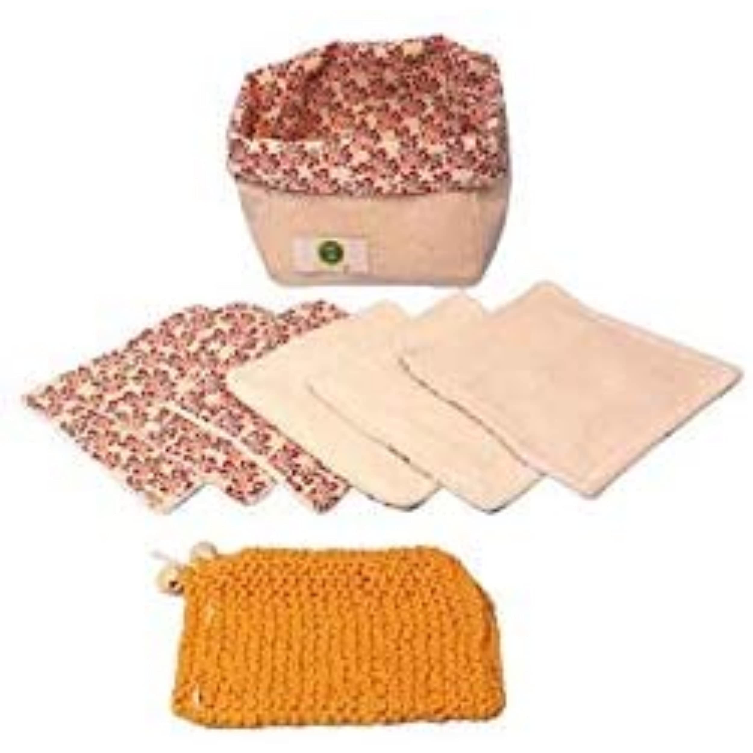 Coffret Zéro déchet 9 pcs kit 6 lingettes démaquillantes lavable réutilisable visage Gant économiseur Sac Panier Savon artisanal fabrication Française Salle Bain Tout type peau Ecologique Yoni Bleu