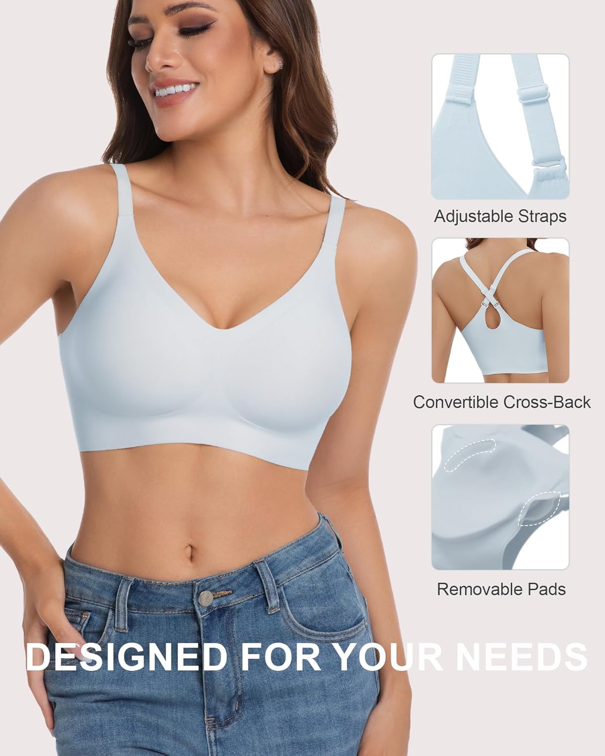 Vinfact 3 Pack Womens Wireless No Underwire Comfort Soft Bras Pullover Jelly Support Seamless Sleep Tshirt Everyday Bralette - Image 5