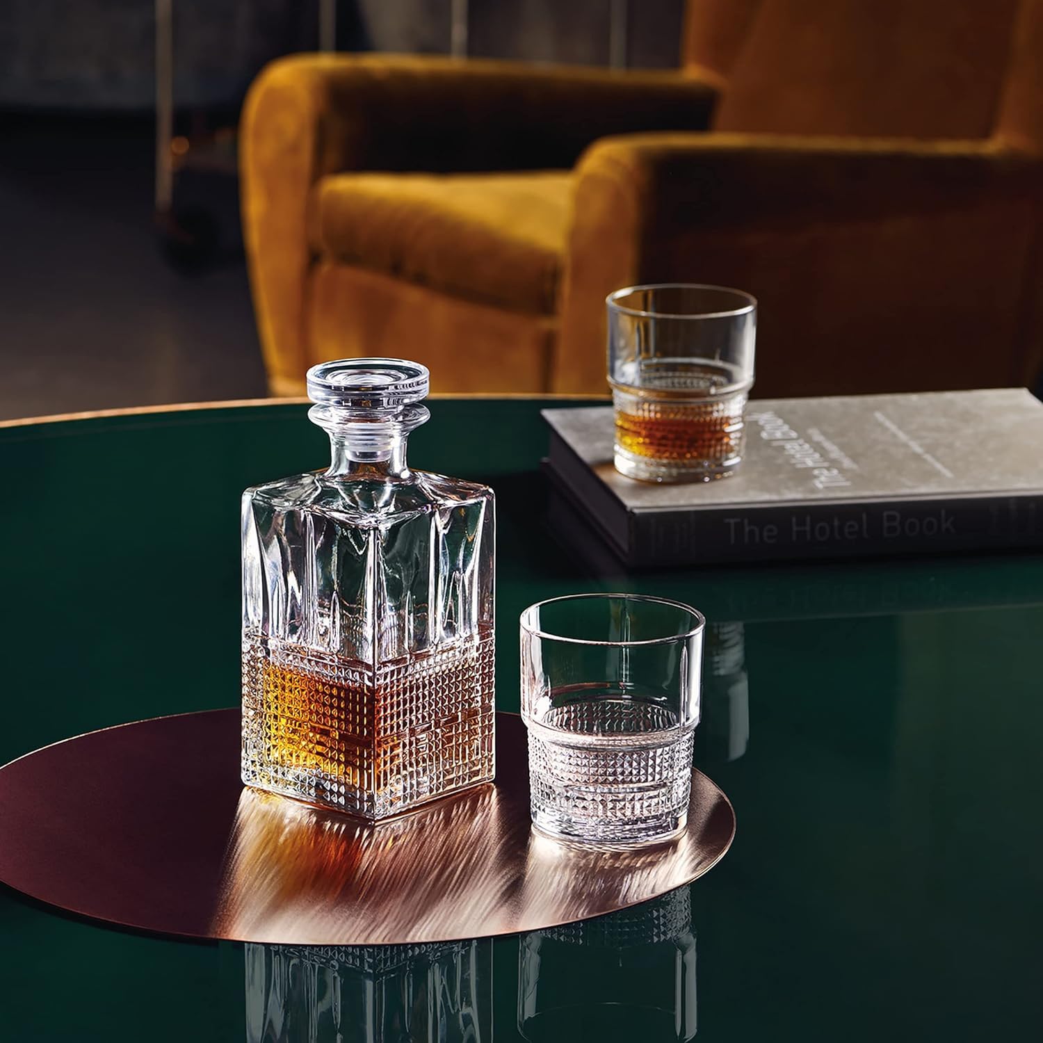 Lot de 7 bouteilles et verres pour whisky – Set de whisky avec bouteille et verres avec décoration en diamant, en verre, bouteille de 85 cl et verres de 34 cl