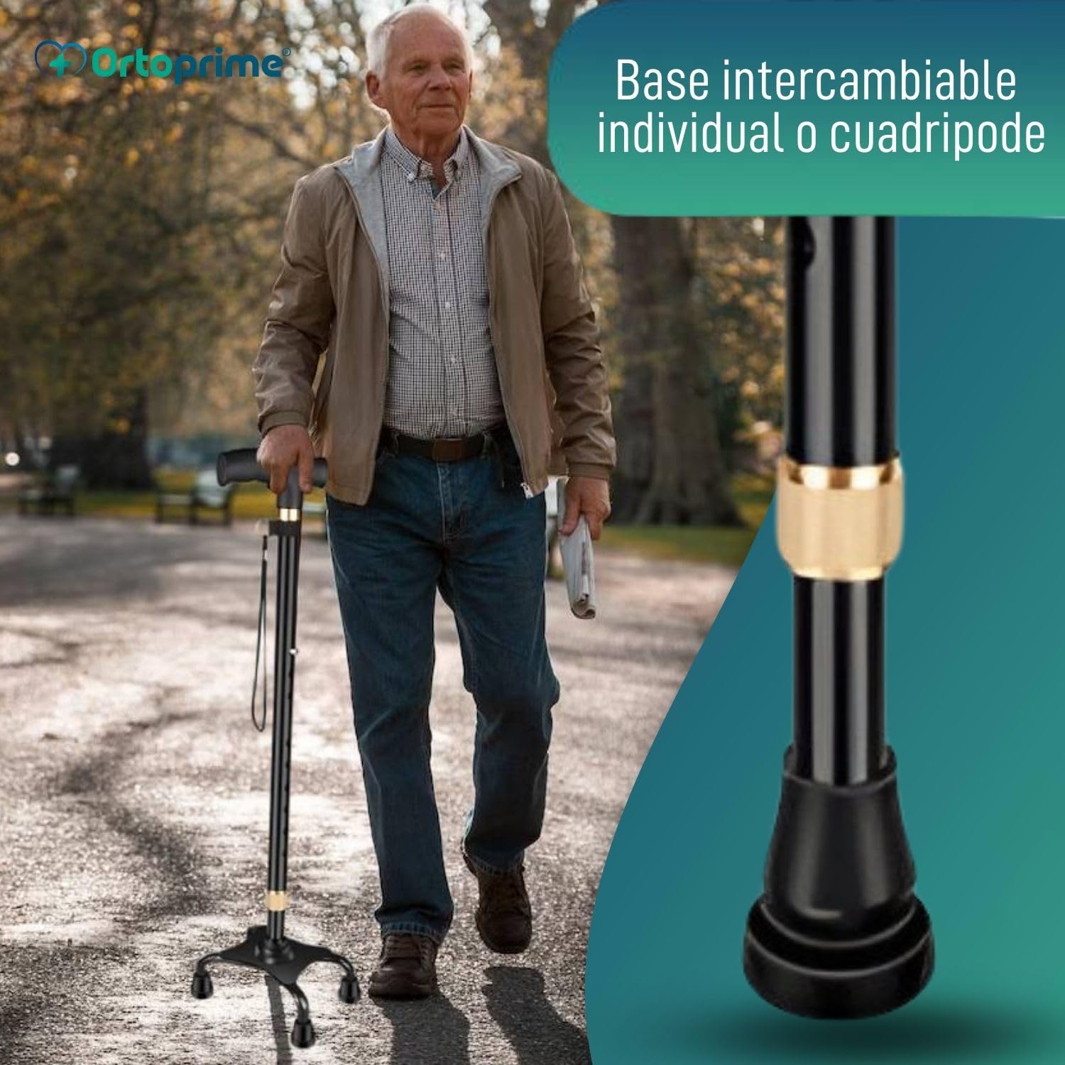 OrtoPrime Bastón 4 Patas Ergonómico Bastón Cuadrípode - Bastones para Mayores Regulables - Bastones Ortopédicos Mujer Y Hombre Baston Anciano -Bastones para Caminar Modernos Baston con Cuatro Apoyos