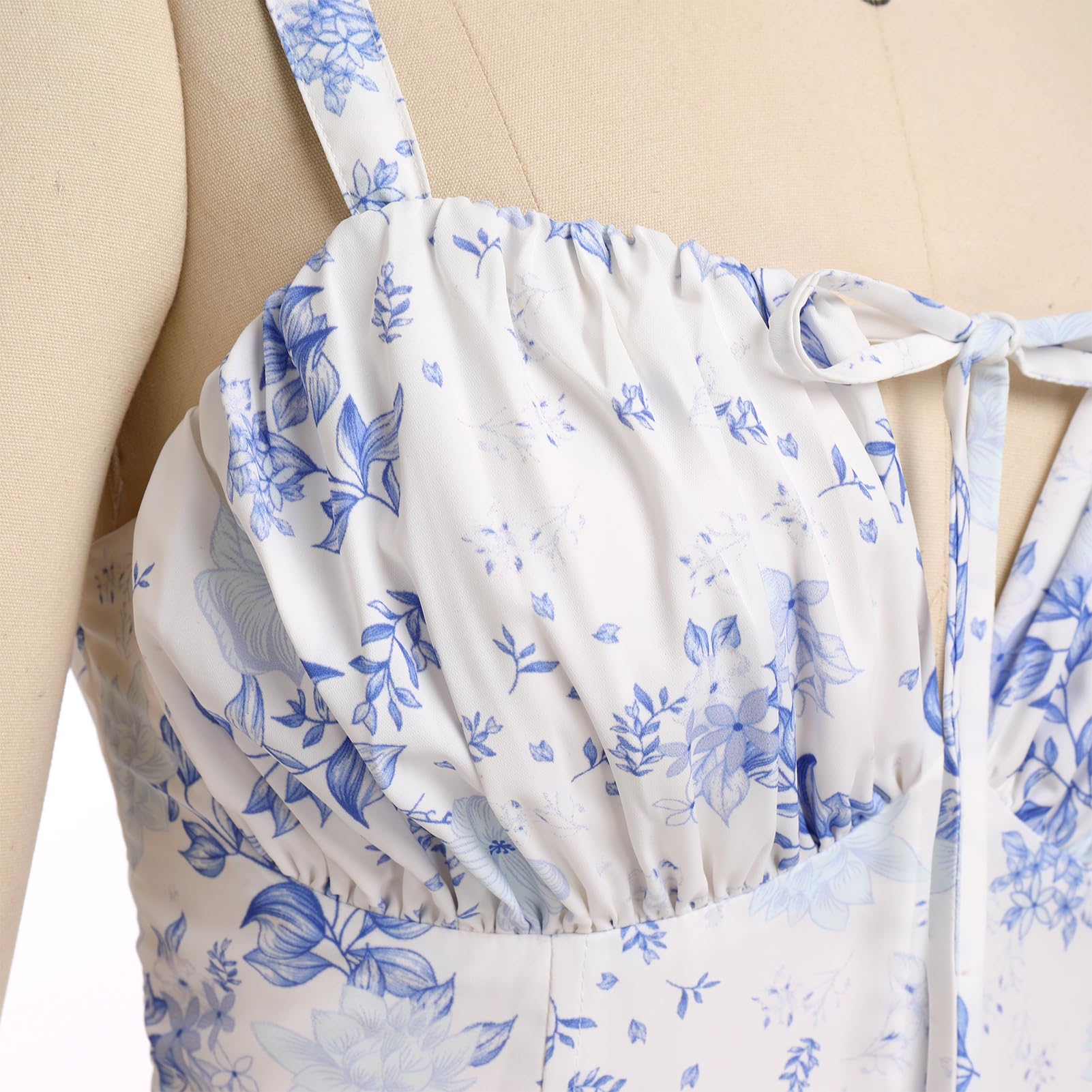 Vestido midi con corsé floral para mujer, vestido de lechera de verano | Vestido acampanado con tirantes ajustables y abertura lateral fruncida para bodas, playa, vacaciones, casual y fiestas